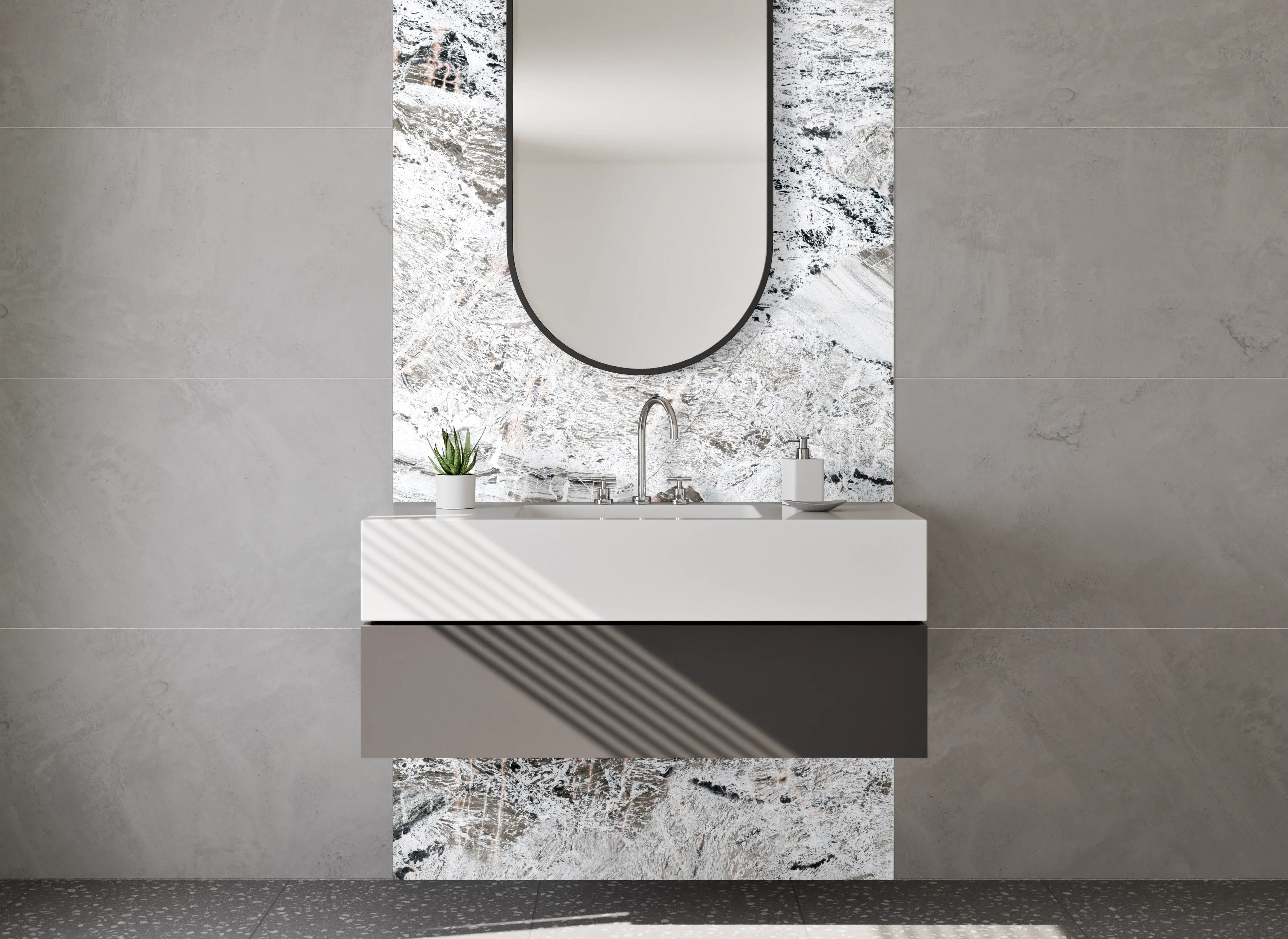 Waschbecken-Rückwand - Weiß-graue Marmoroptik für Rückwände