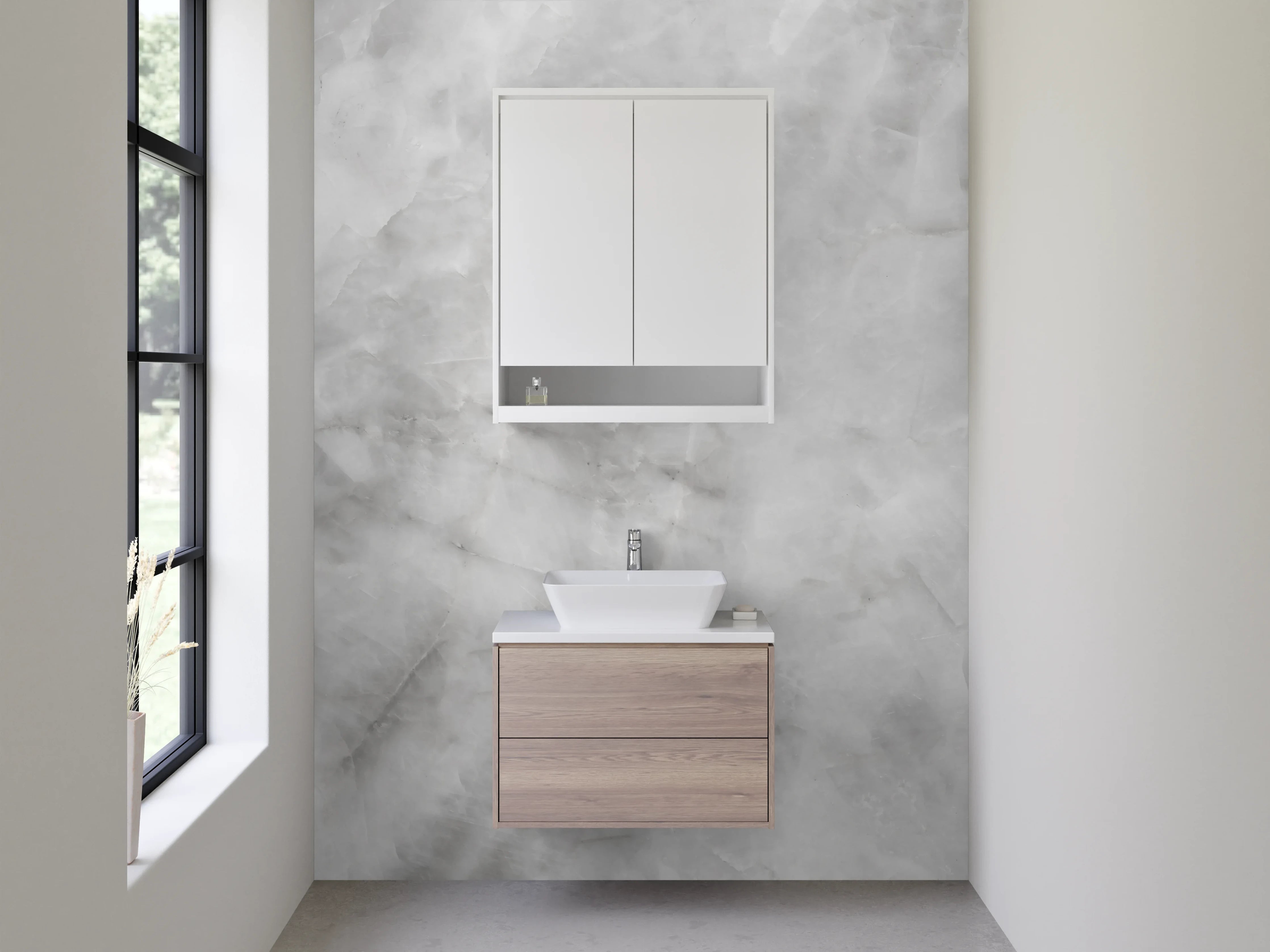 Waschbecken-Rückwand - Weiß-graue Marmoroptik für moderne Räume