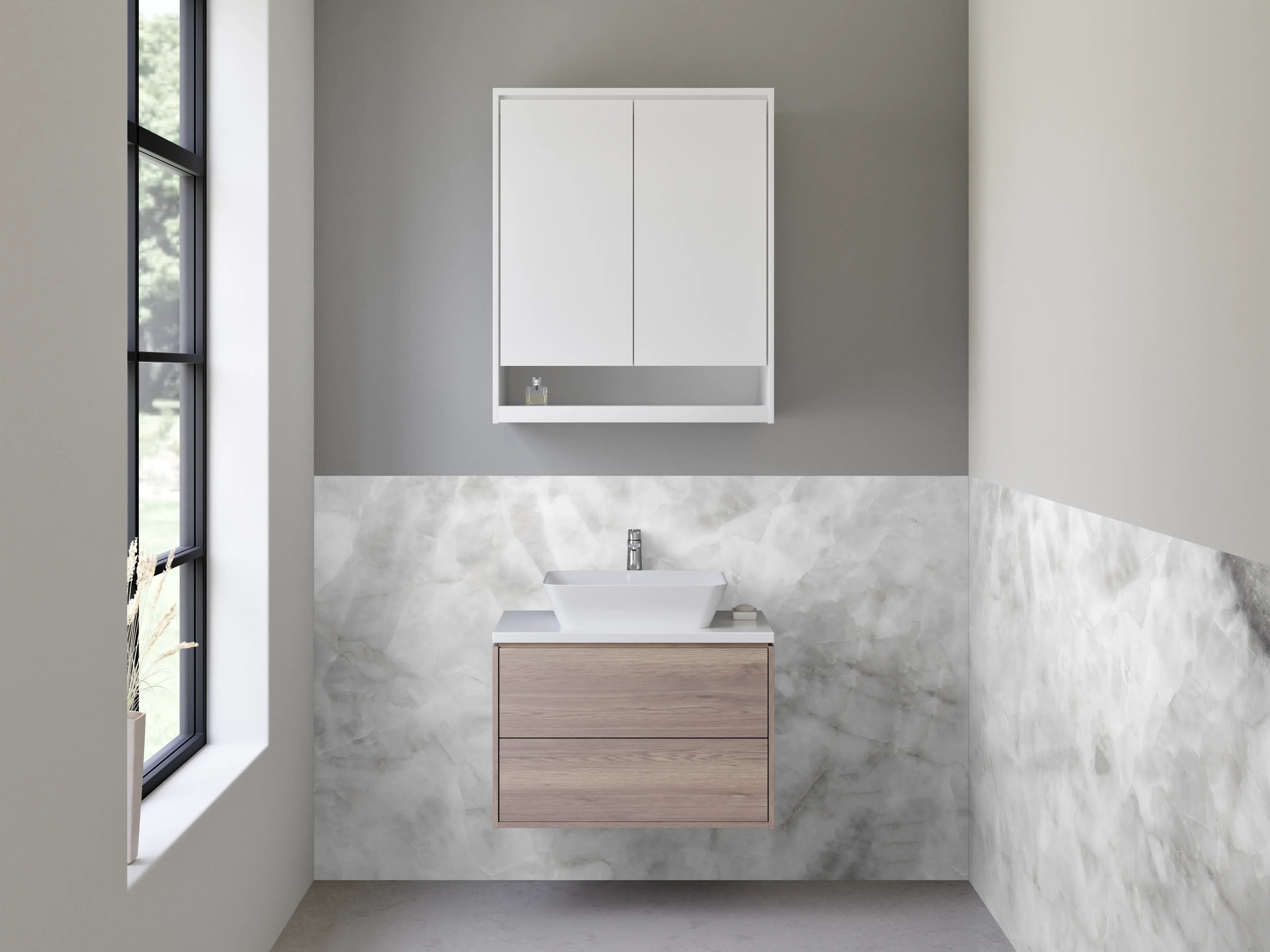 Waschbecken-Rückwand - Weiß-graue Marmoroptik für moderne Räume