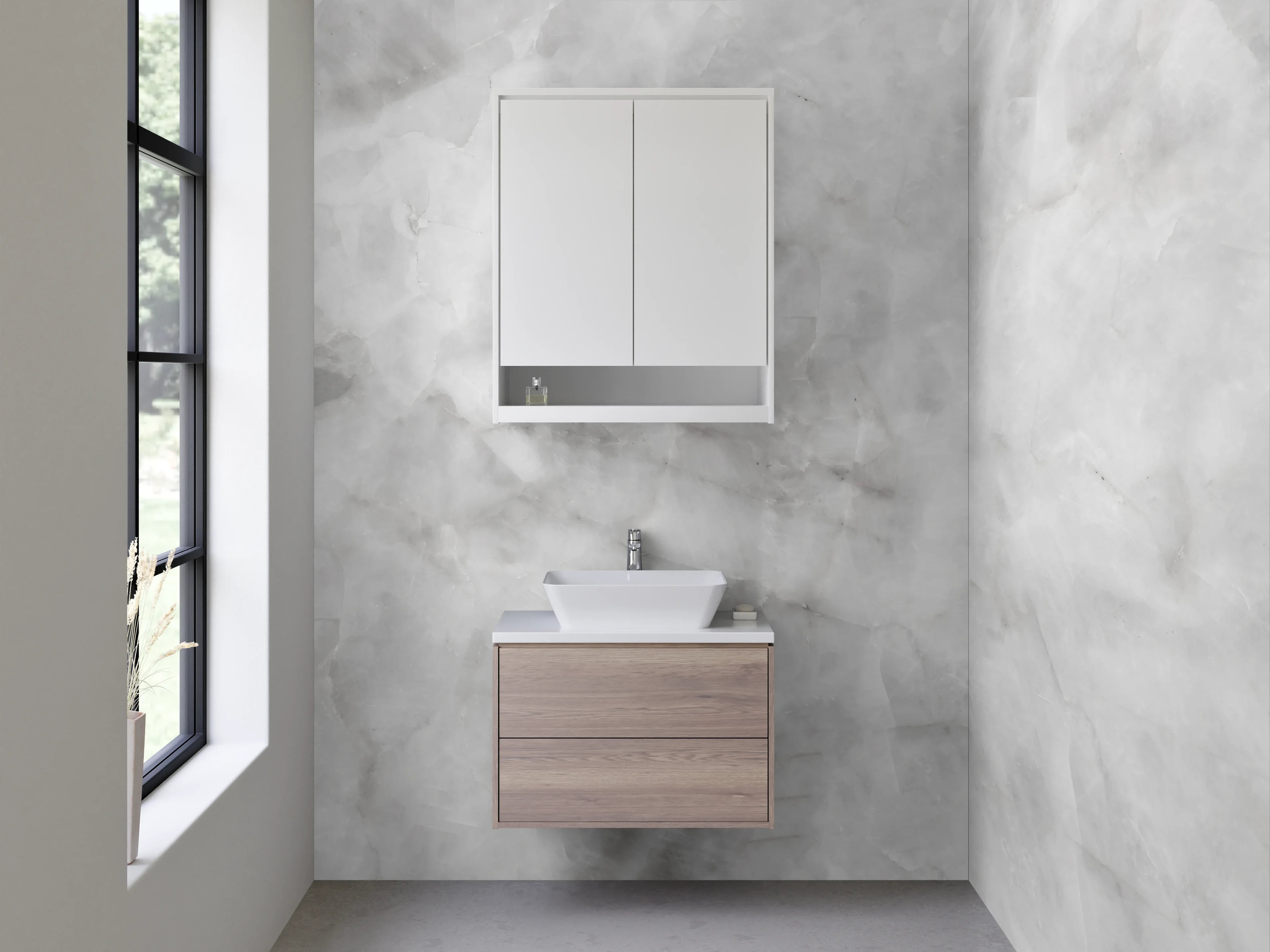 Waschbecken-Rückwand - Weiß-graue Marmoroptik für moderne Räume