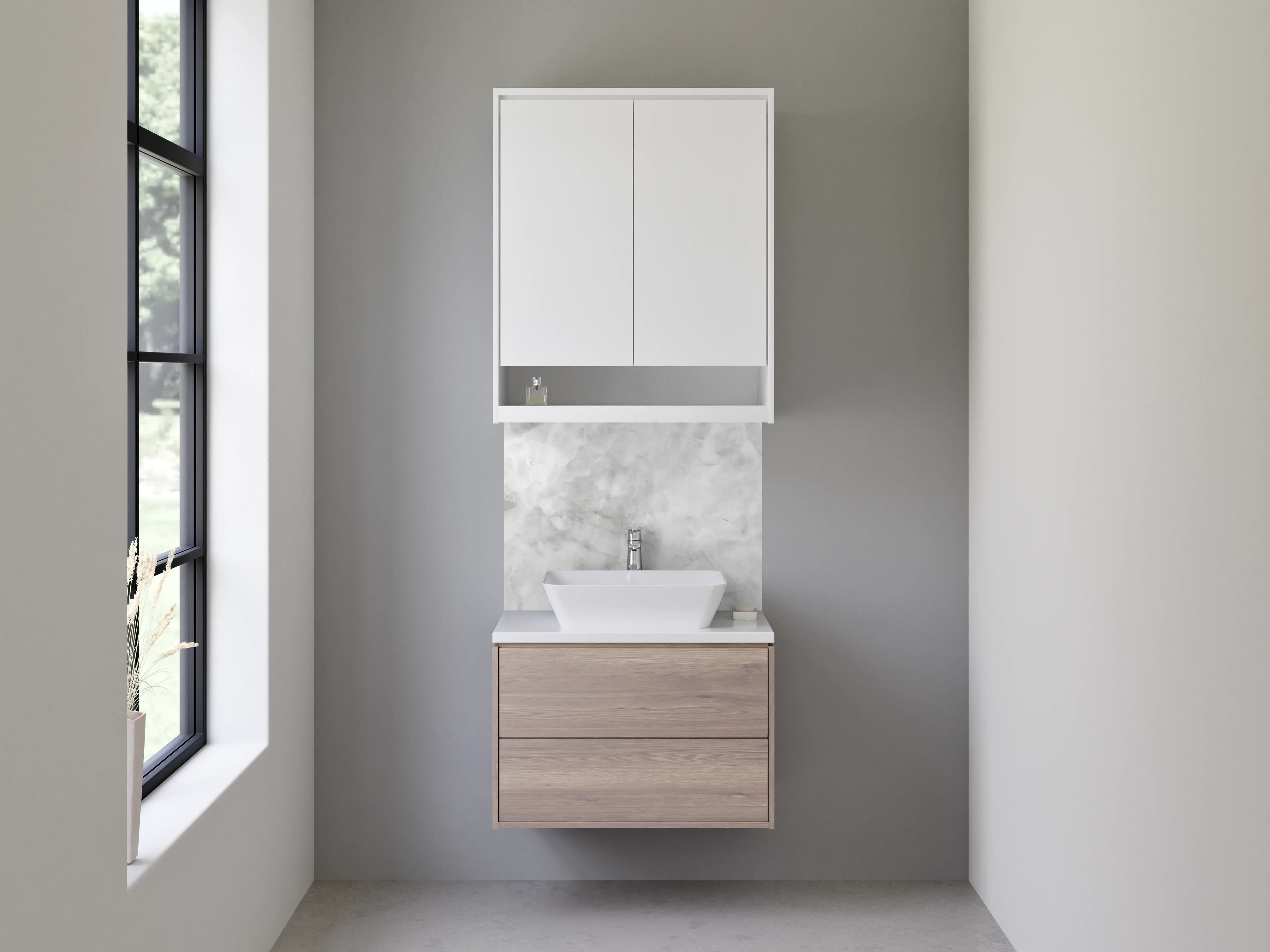 Waschbecken-Rückwand - Weiß-graue Marmoroptik für moderne Räume