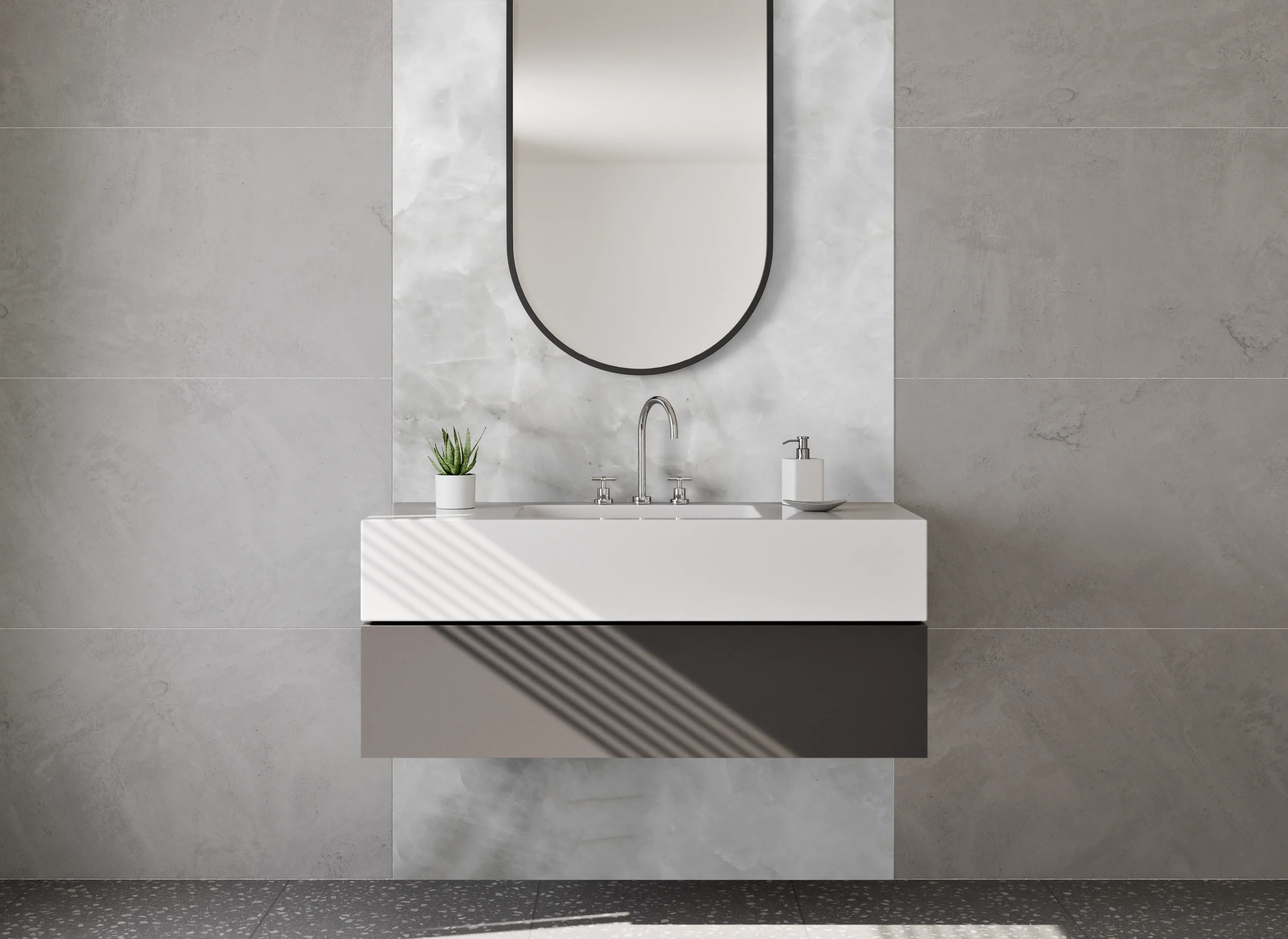 Waschbecken-Rückwand - Weiß-graue Marmoroptik für moderne Räume