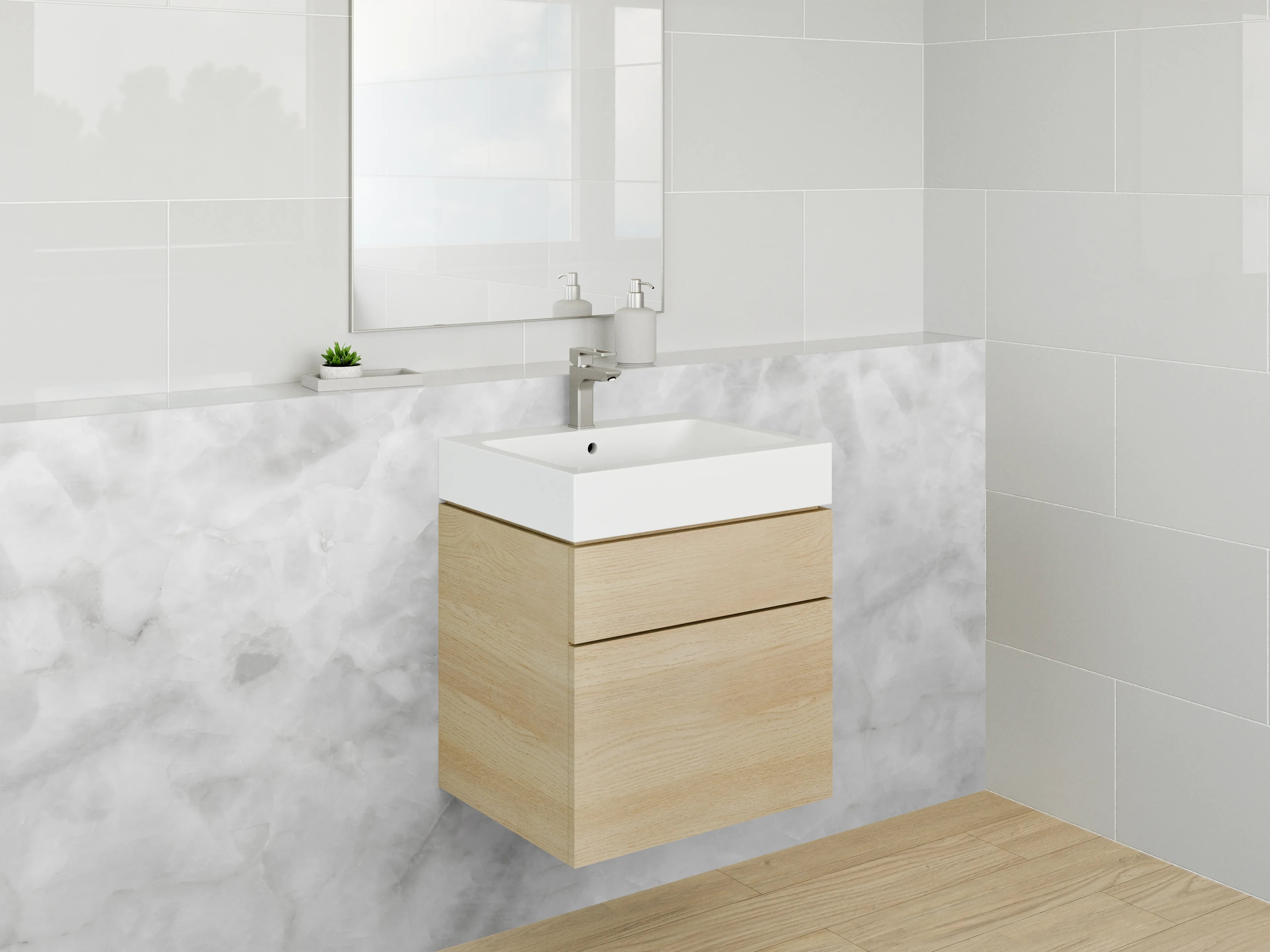 Waschbecken-Rückwand - Weiß-graue Marmoroptik für moderne Räume