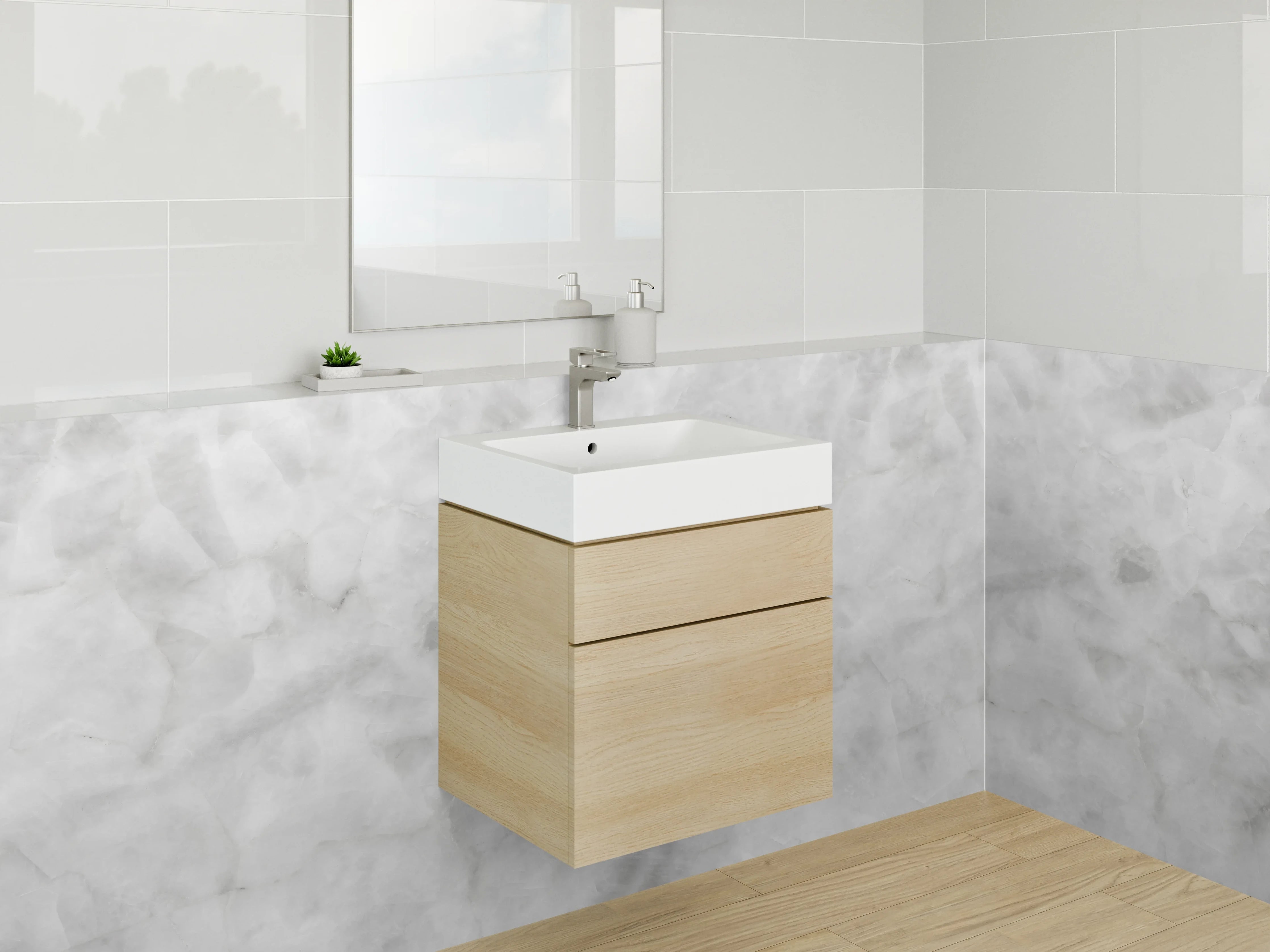 Waschbecken-Rückwand - Weiß-graue Marmoroptik für moderne Räume