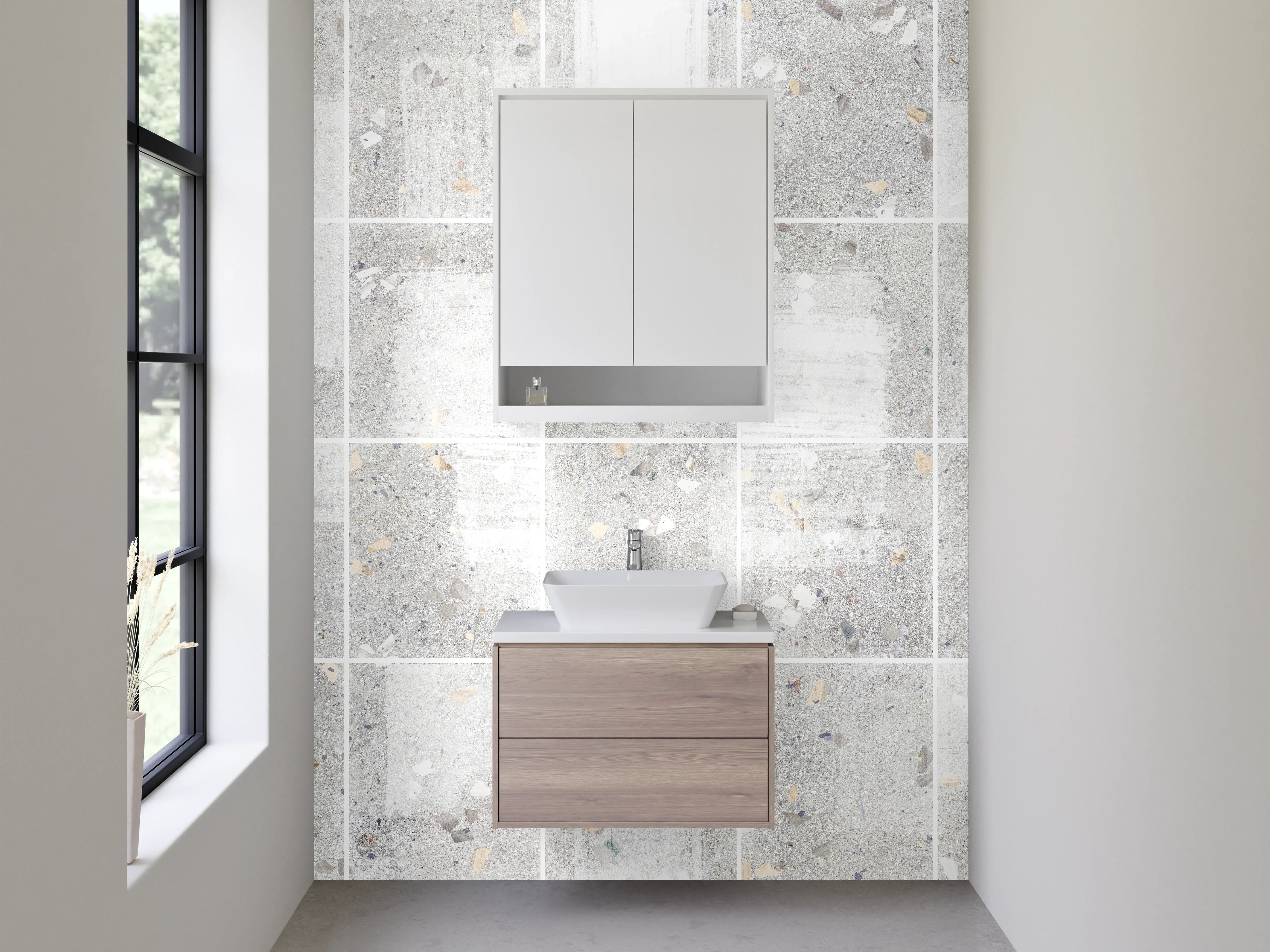 Waschbecken-Rückwand - Weiß-graue Mosaik Fliesenstruktur