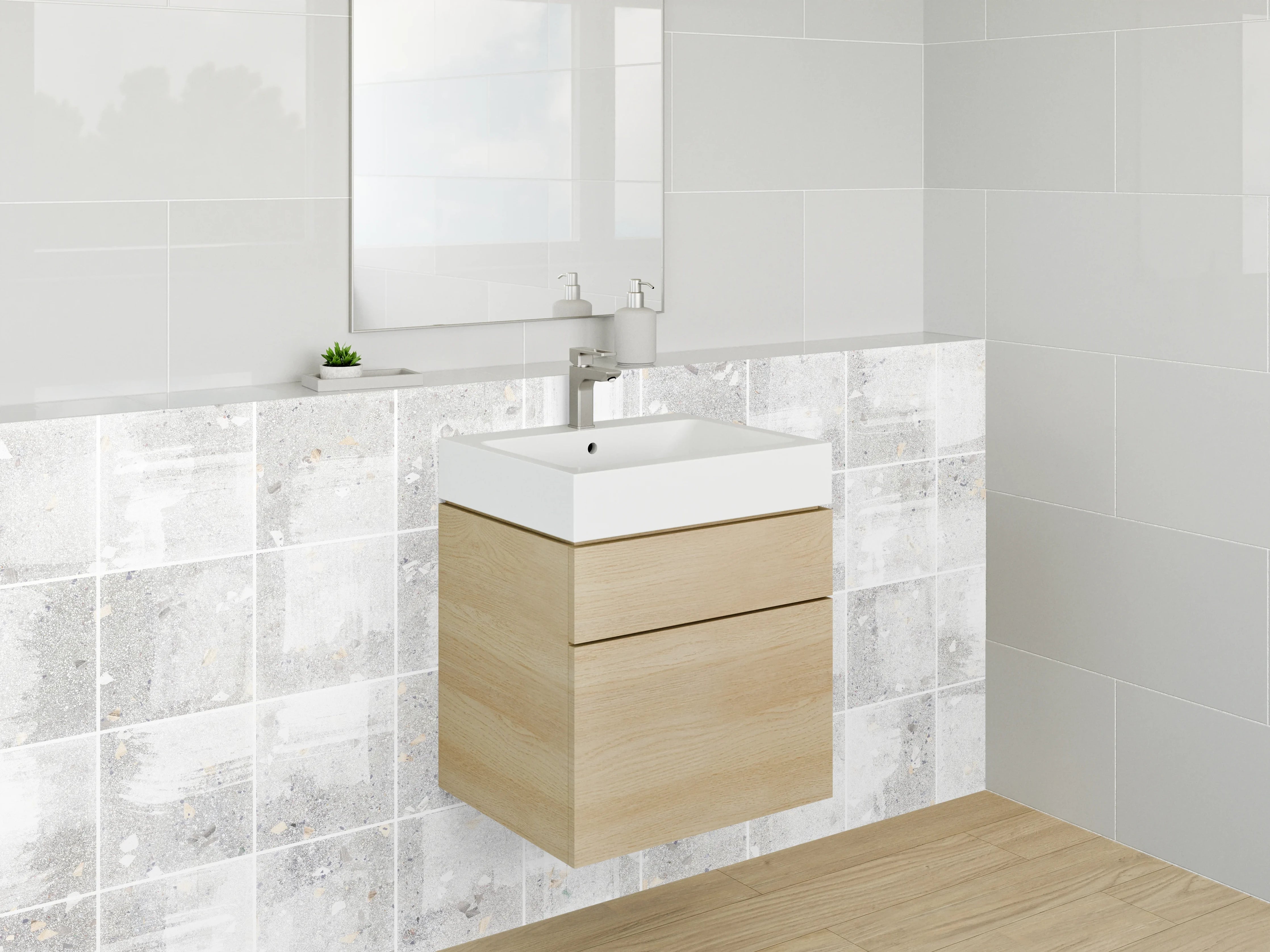 Waschbecken-Rückwand - Weiß-graue Mosaik Fliesenstruktur