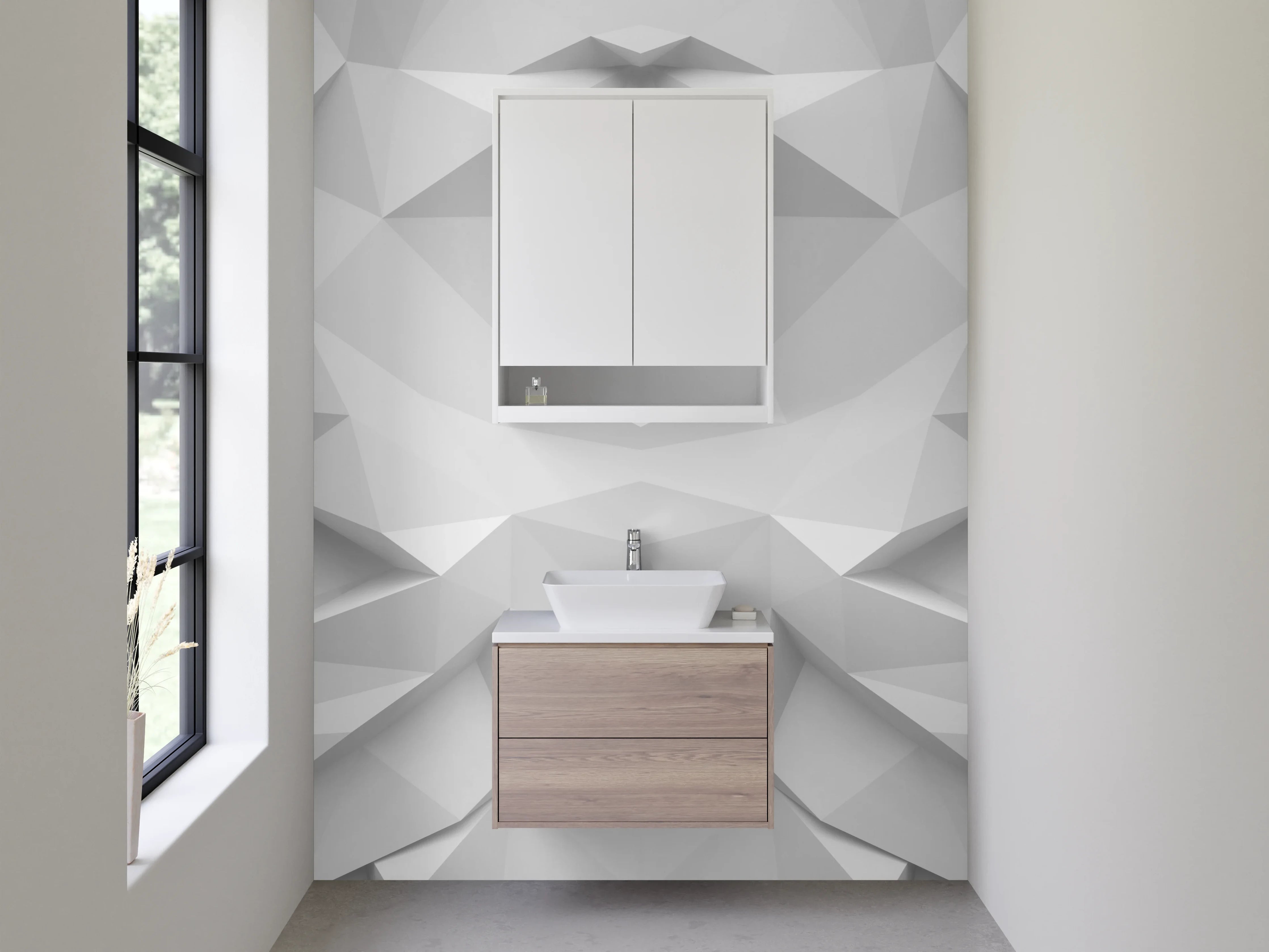 Waschbecken-Rückwand - Weiß-graue geometrische 3D-Optik