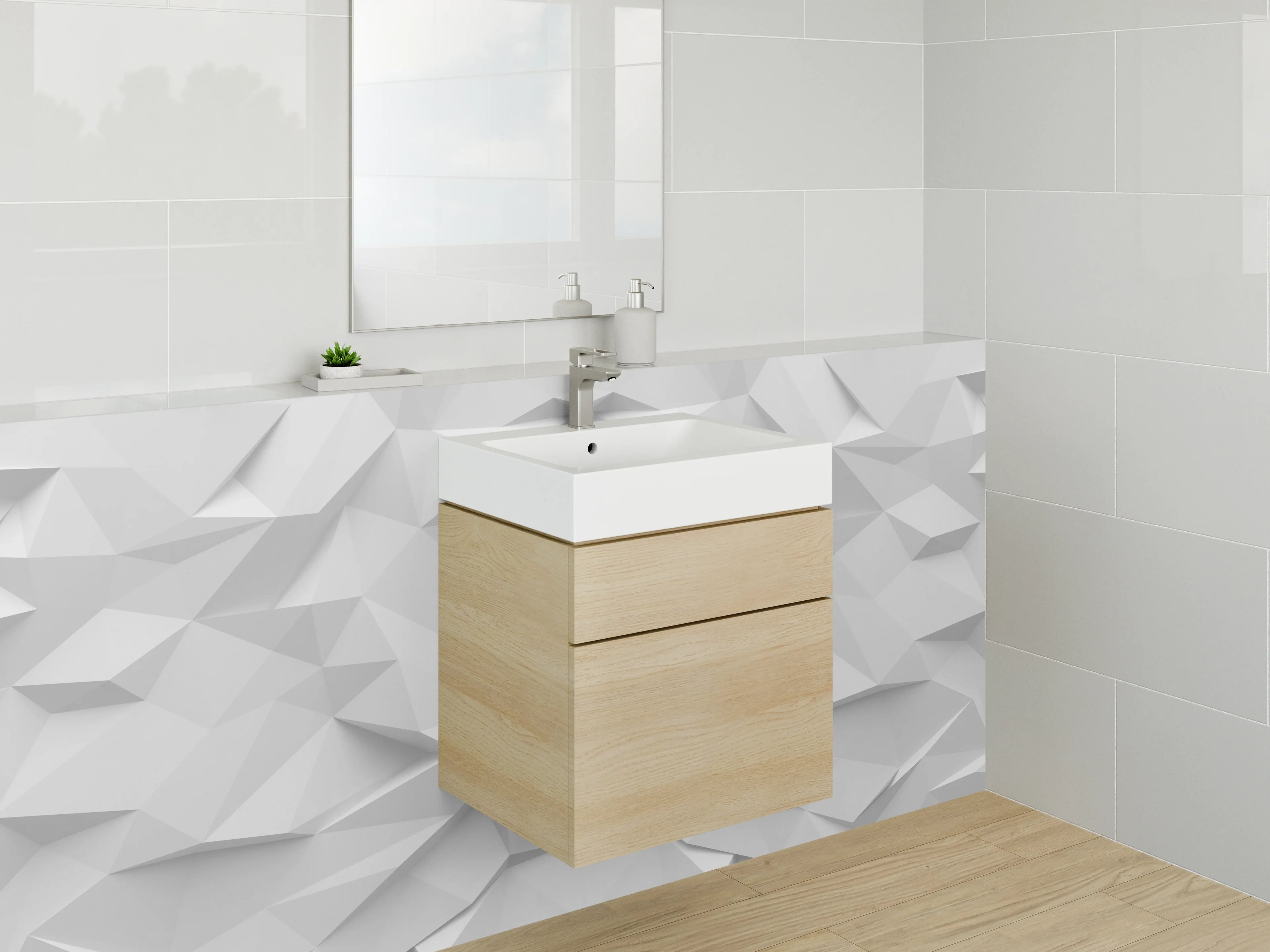 Waschbecken-Rückwand - Weiß-graue geometrische 3D-Optik