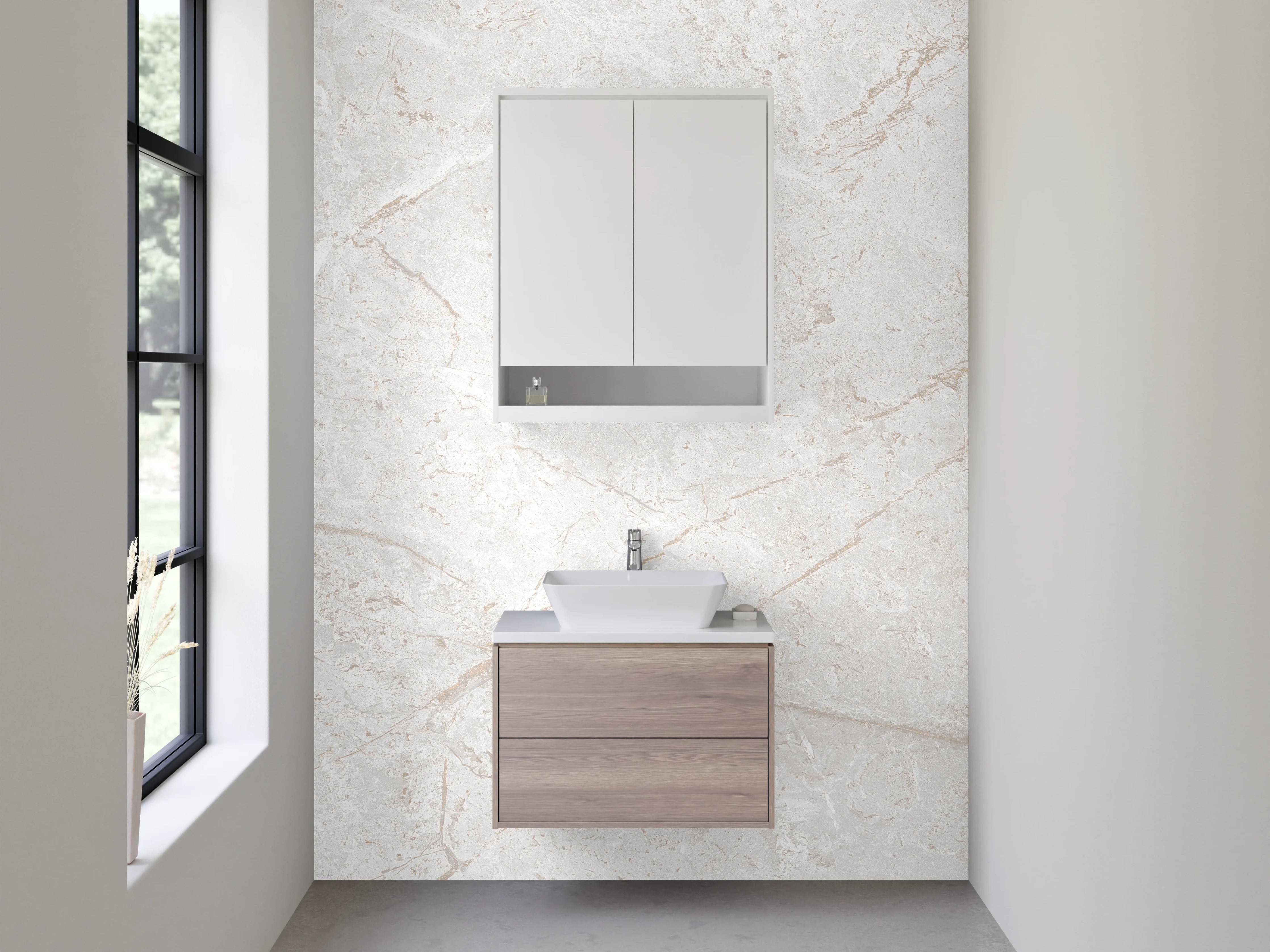 Waschbecken-Rückwand - Weiß-grauer Marmor Look für Rückwände