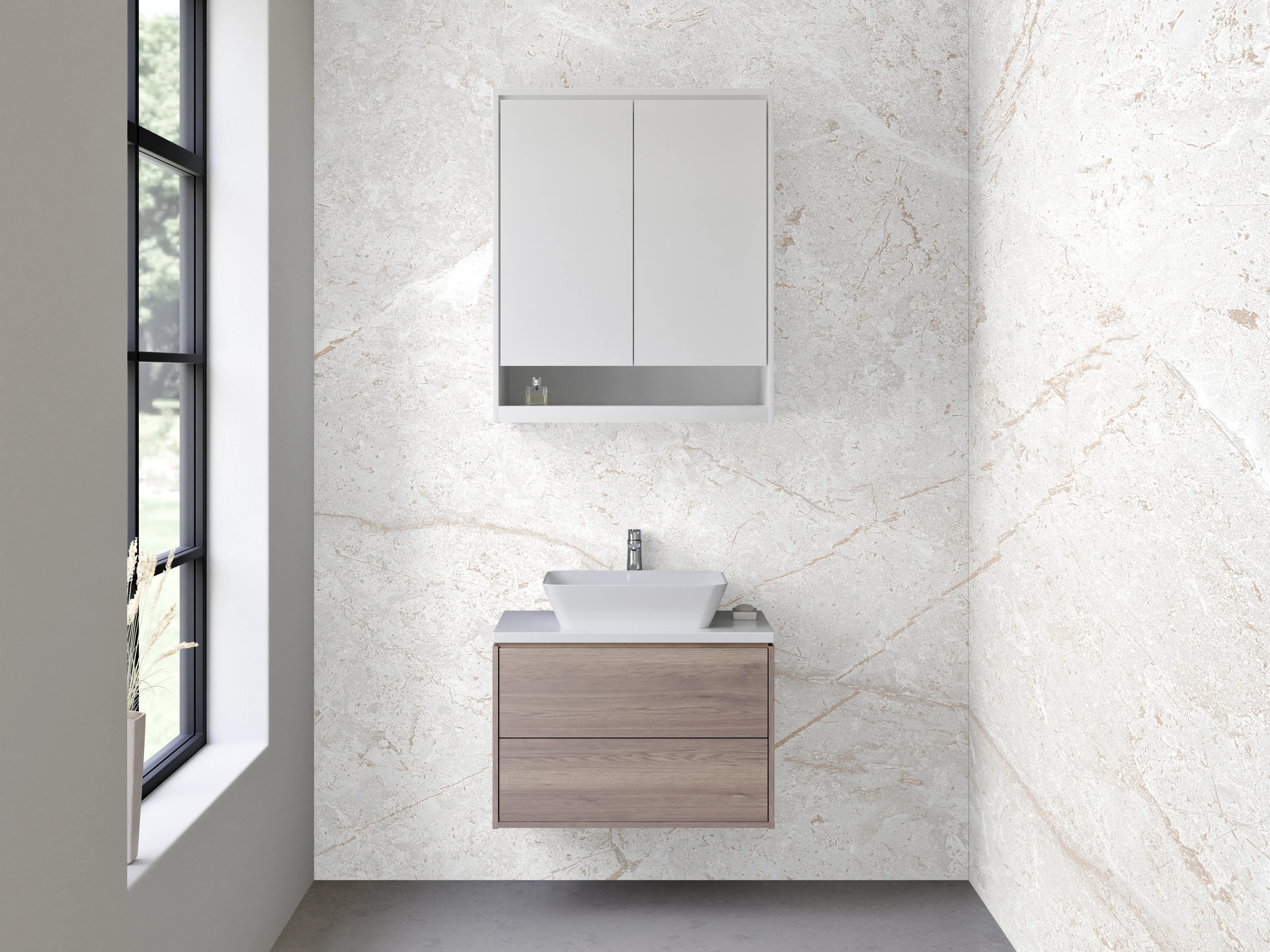 Waschbecken-Rückwand - Weiß-grauer Marmor Look für Rückwände