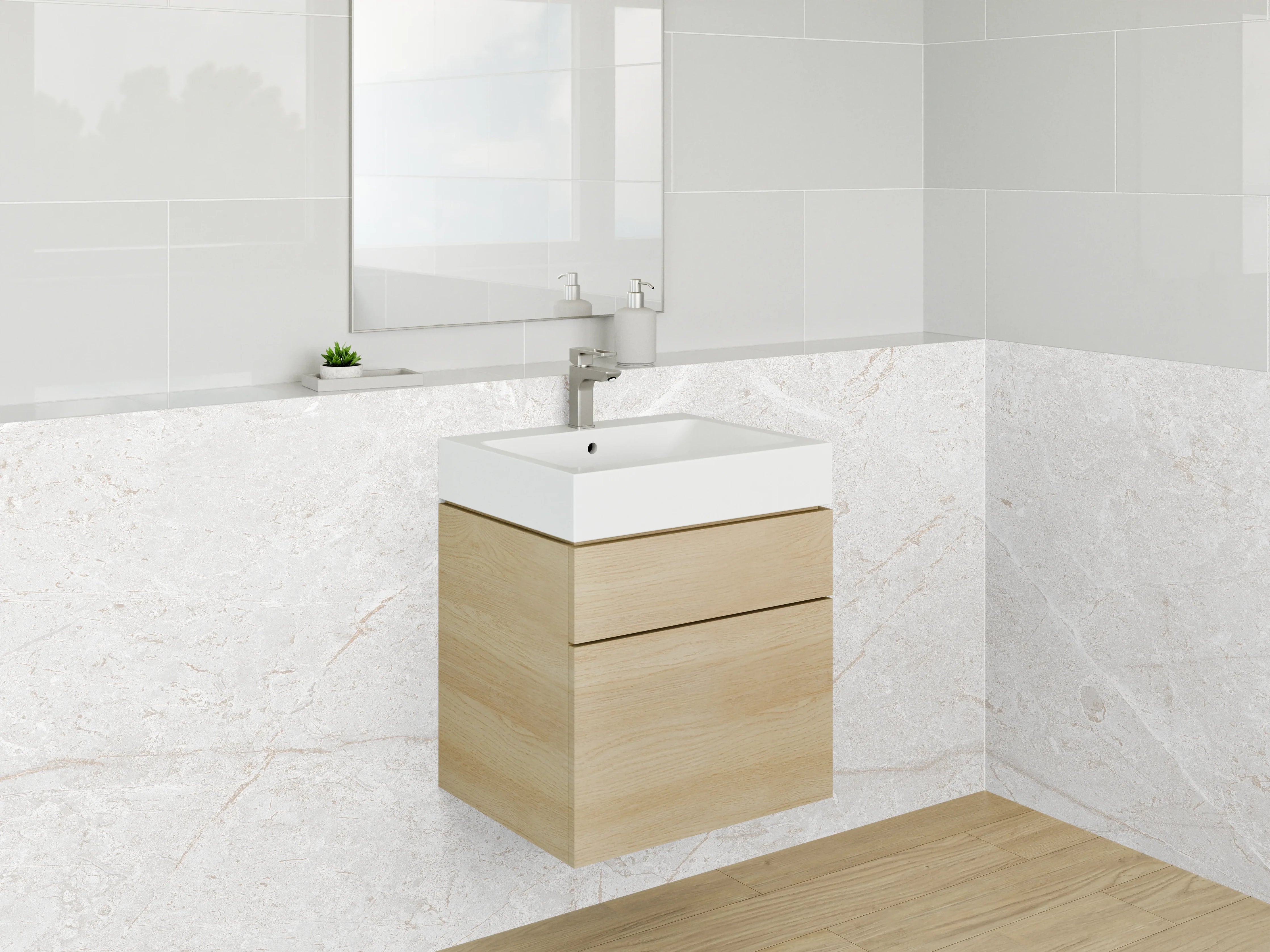 Waschbecken-Rückwand - Weiß-grauer Marmor Look für Rückwände