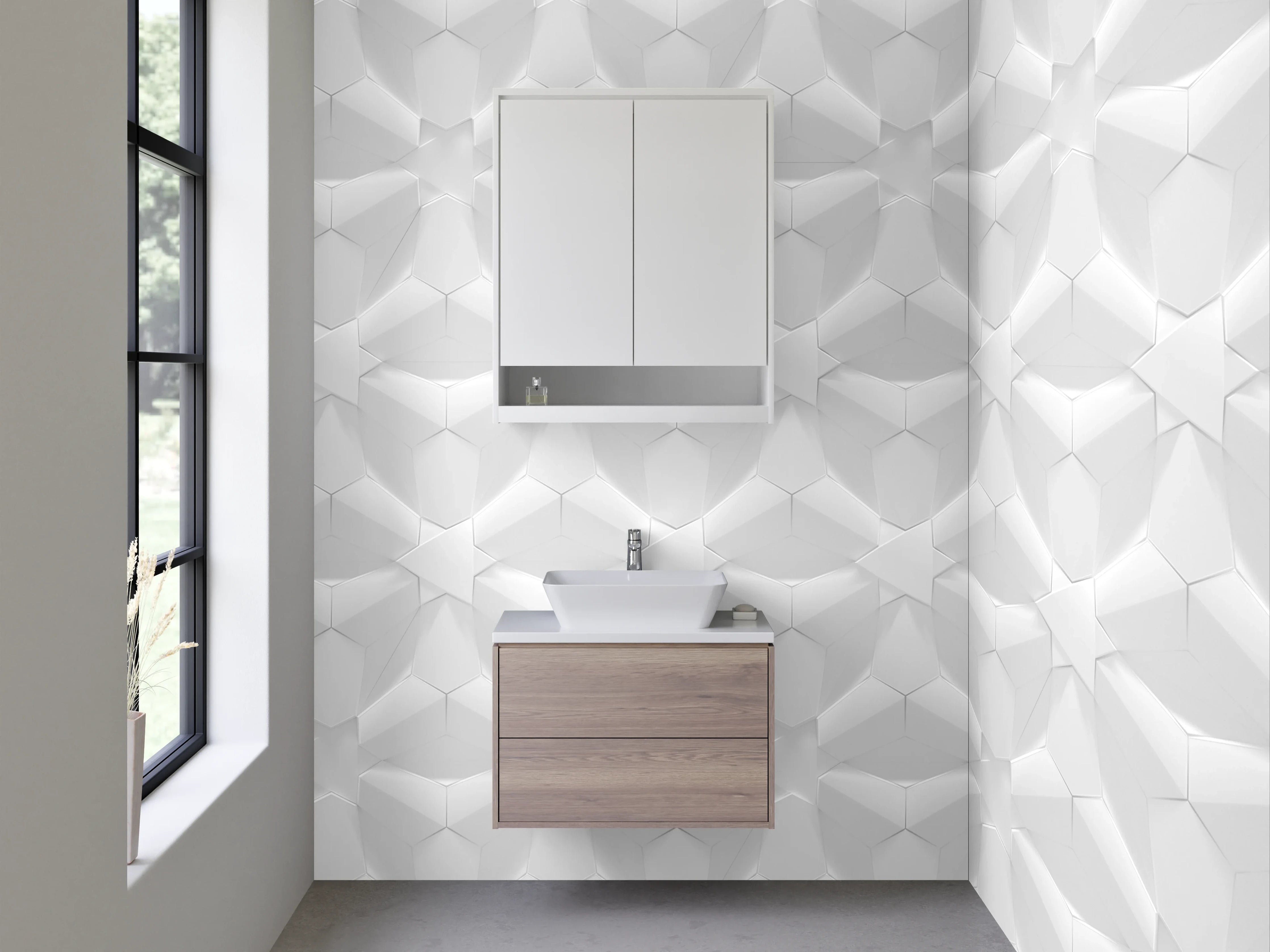 Waschbecken-Rückwand - Weiß-graues 3D Muster Design