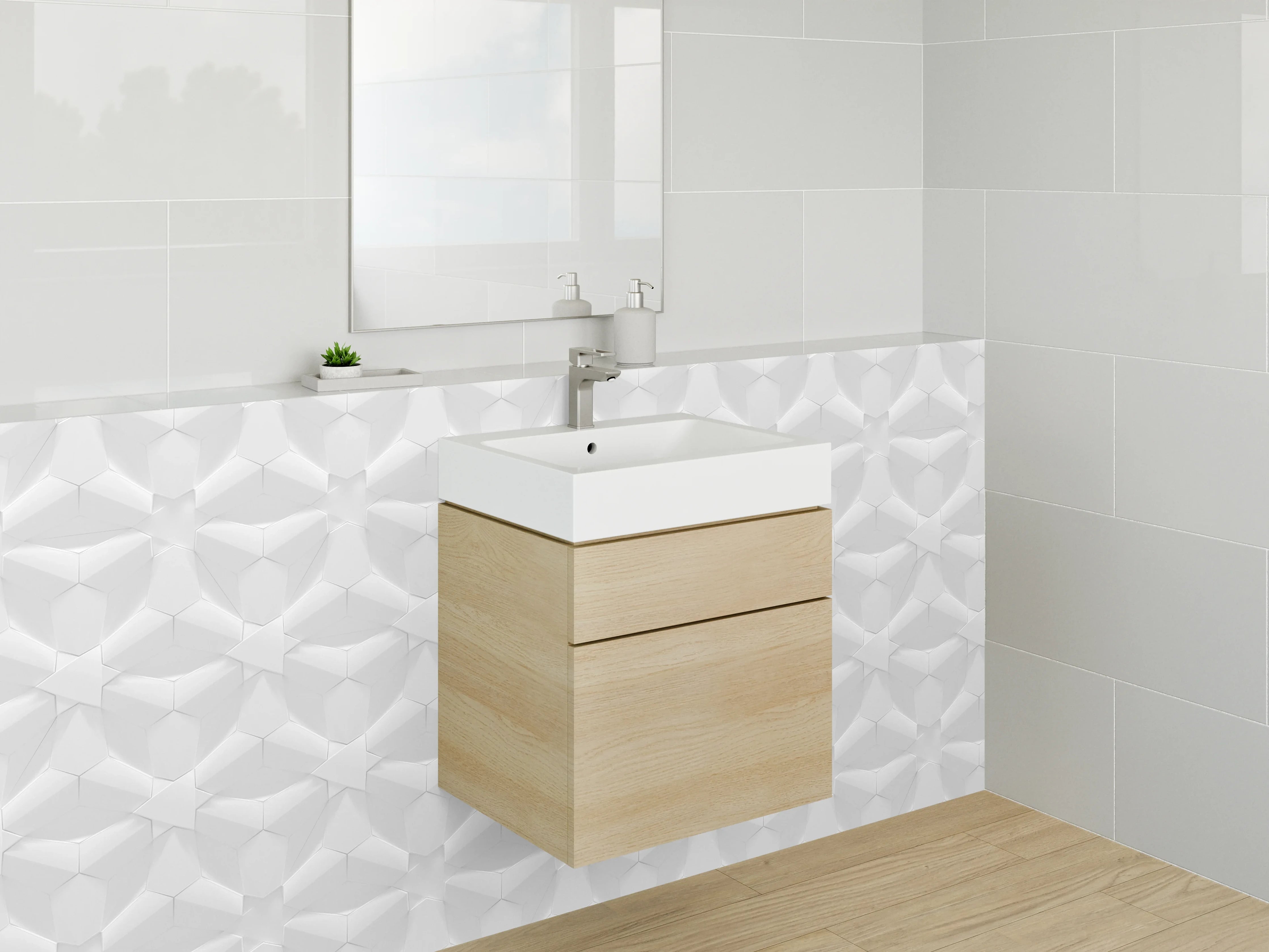 Waschbecken-Rückwand - Weiß-graues 3D Muster Design