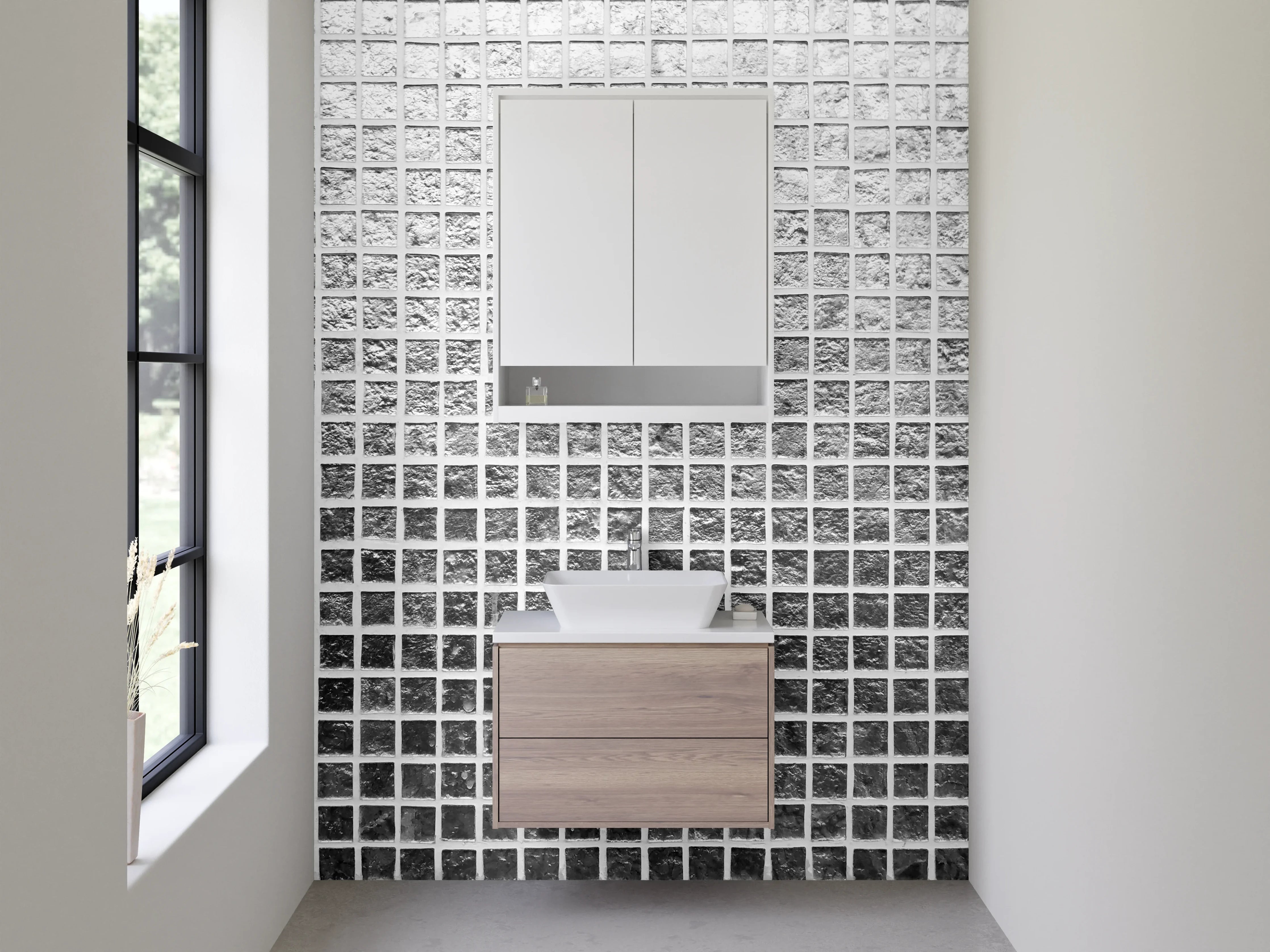 Waschbecken-Rückwand - Weiß-graues Gitter-Muster modern