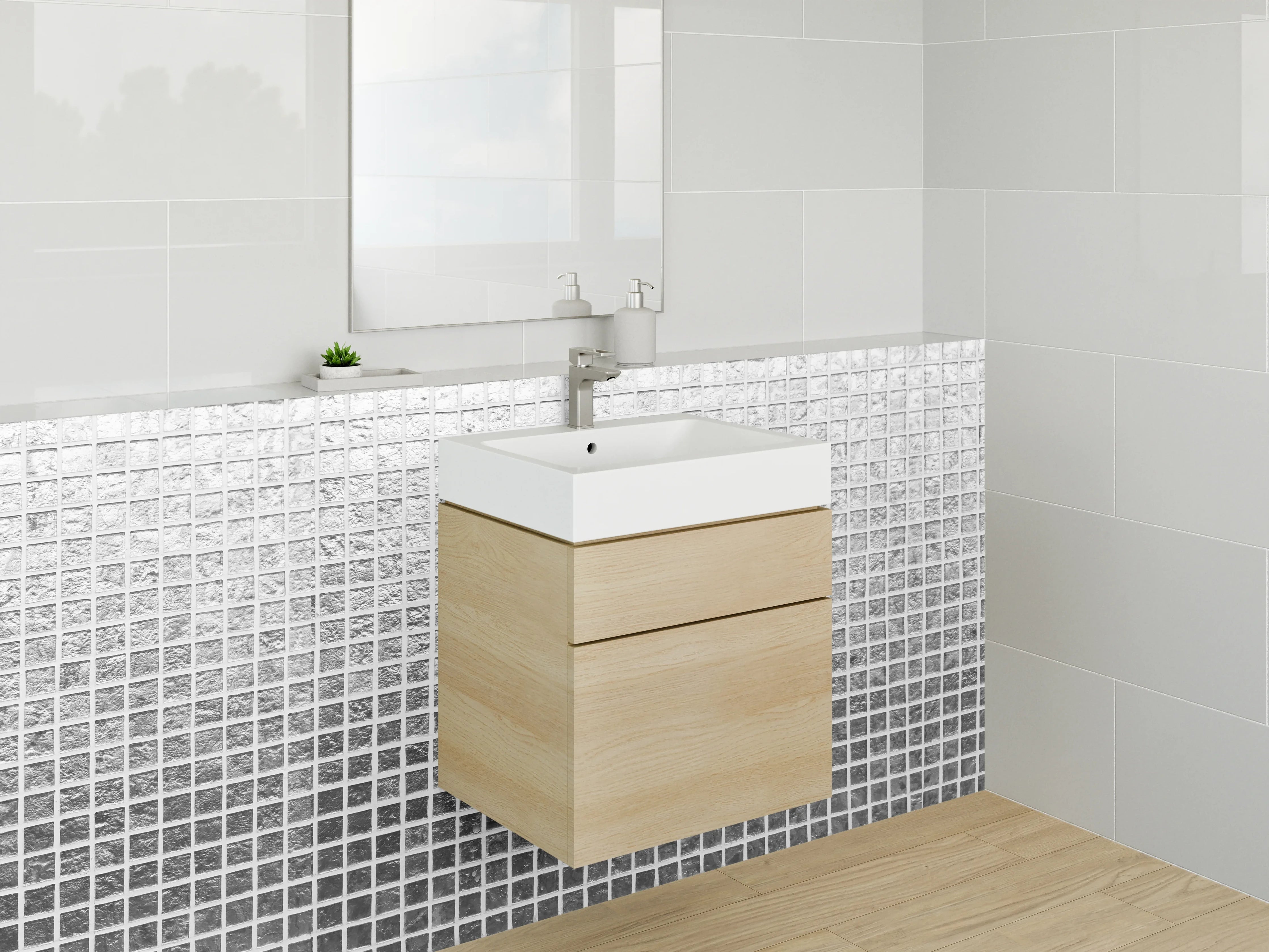 Waschbecken-Rückwand - Weiß-graues Gitter-Muster modern
