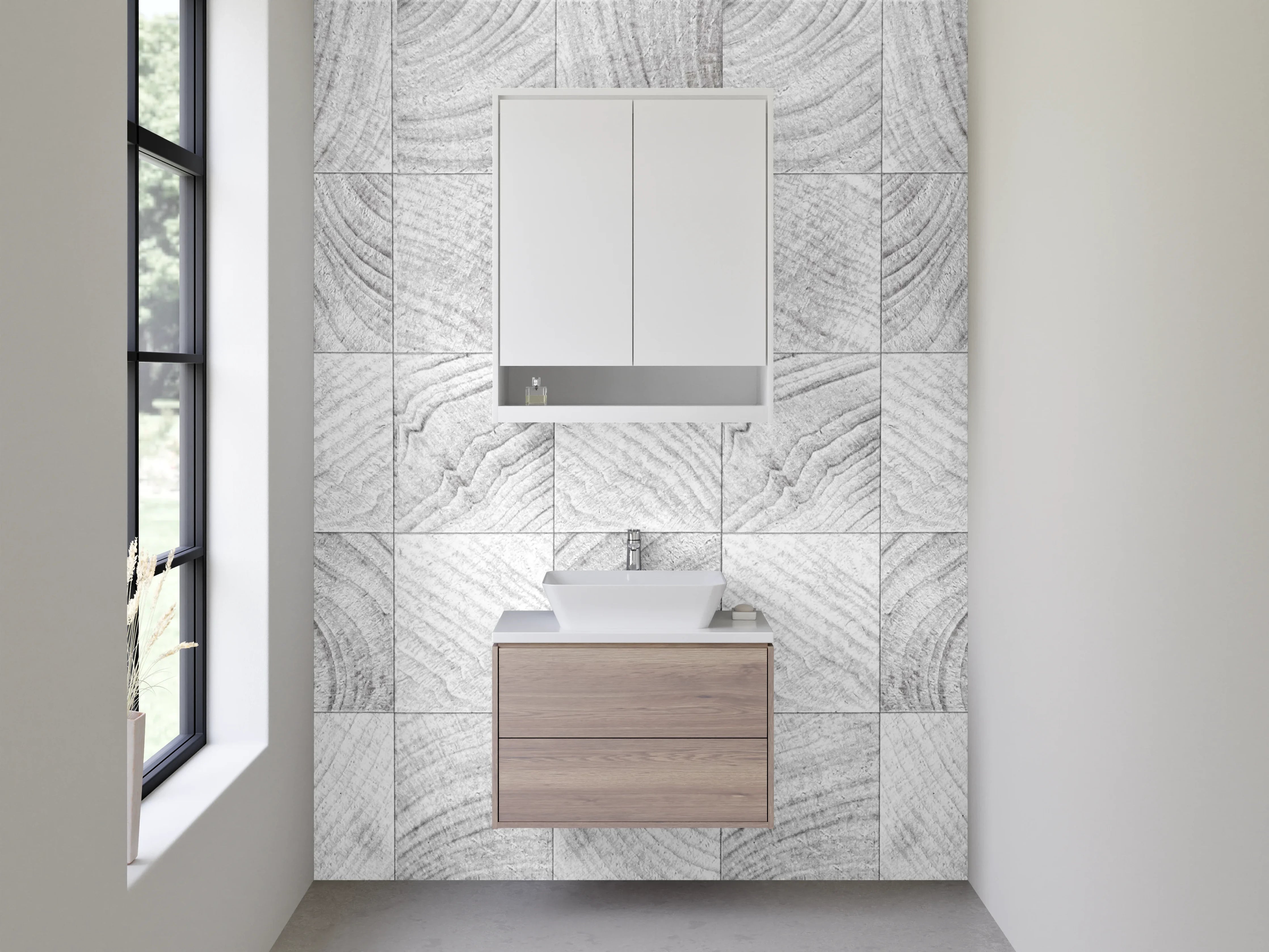 Waschbecken-Rückwand - Weiß-graues Holz Mosaik Muster