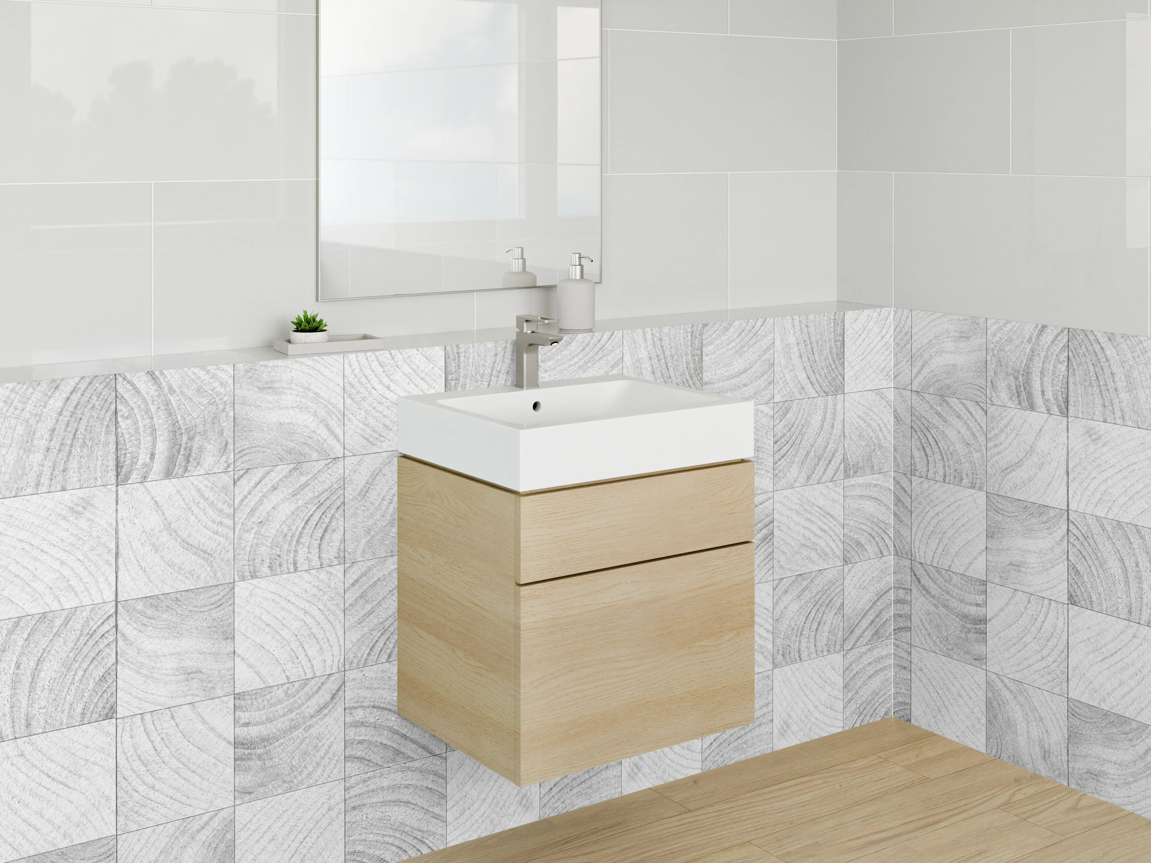 Waschbecken-Rückwand - Weiß-graues Holz Mosaik Muster