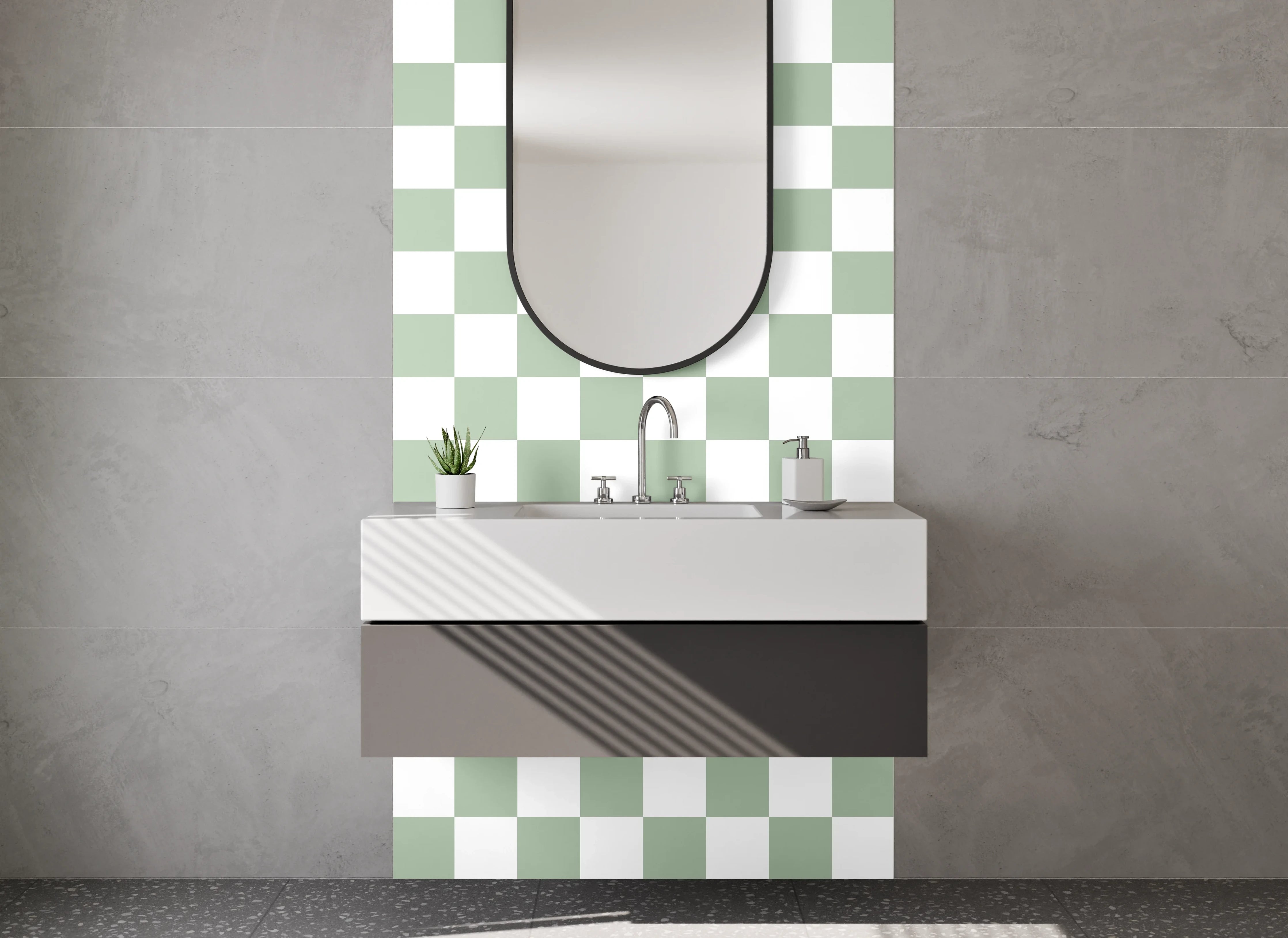 Waschbecken-Rückwand - Weiß-graues Kachelmuster Design