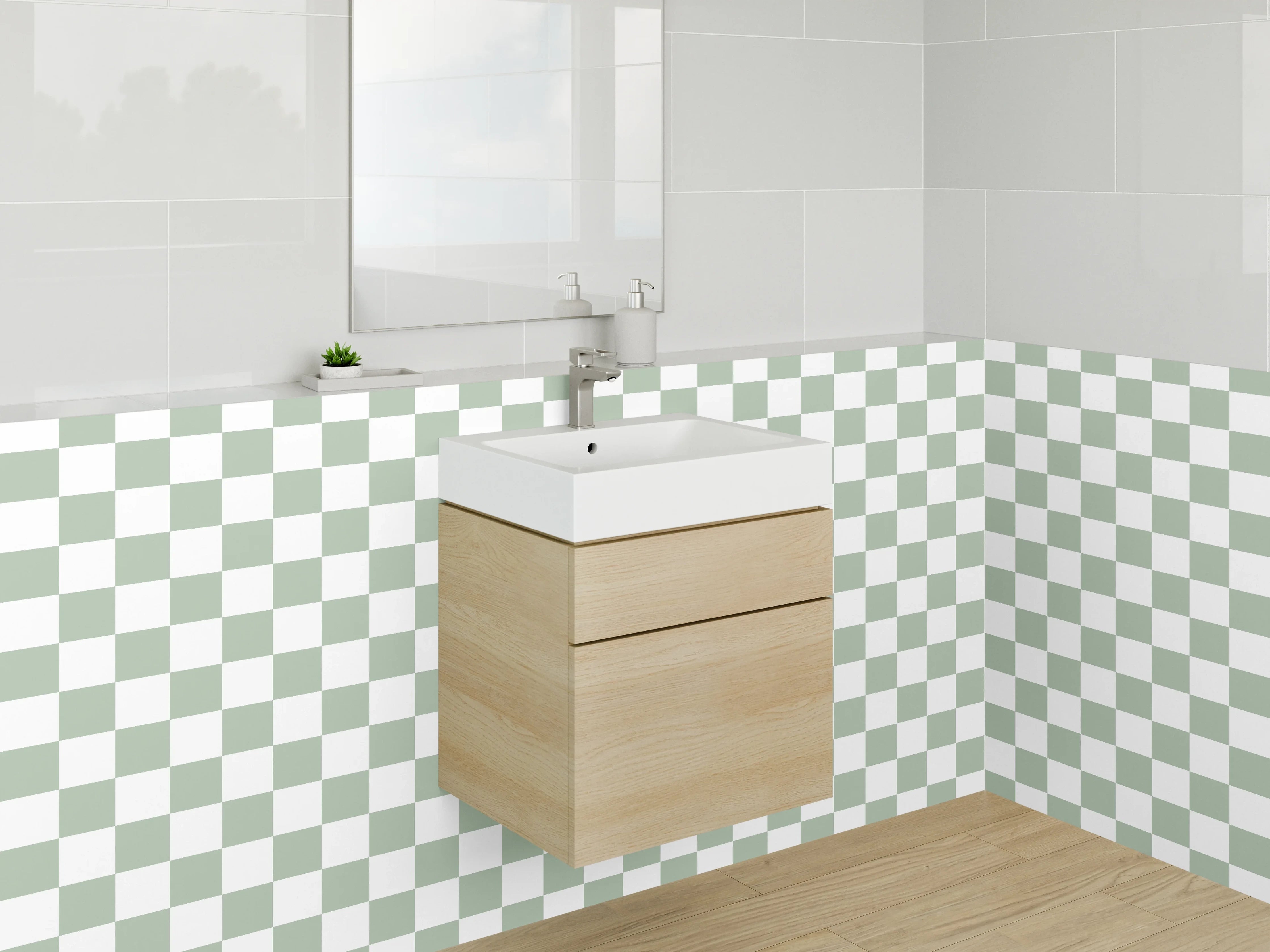 Waschbecken-Rückwand - Weiß-graues Kachelmuster Design
