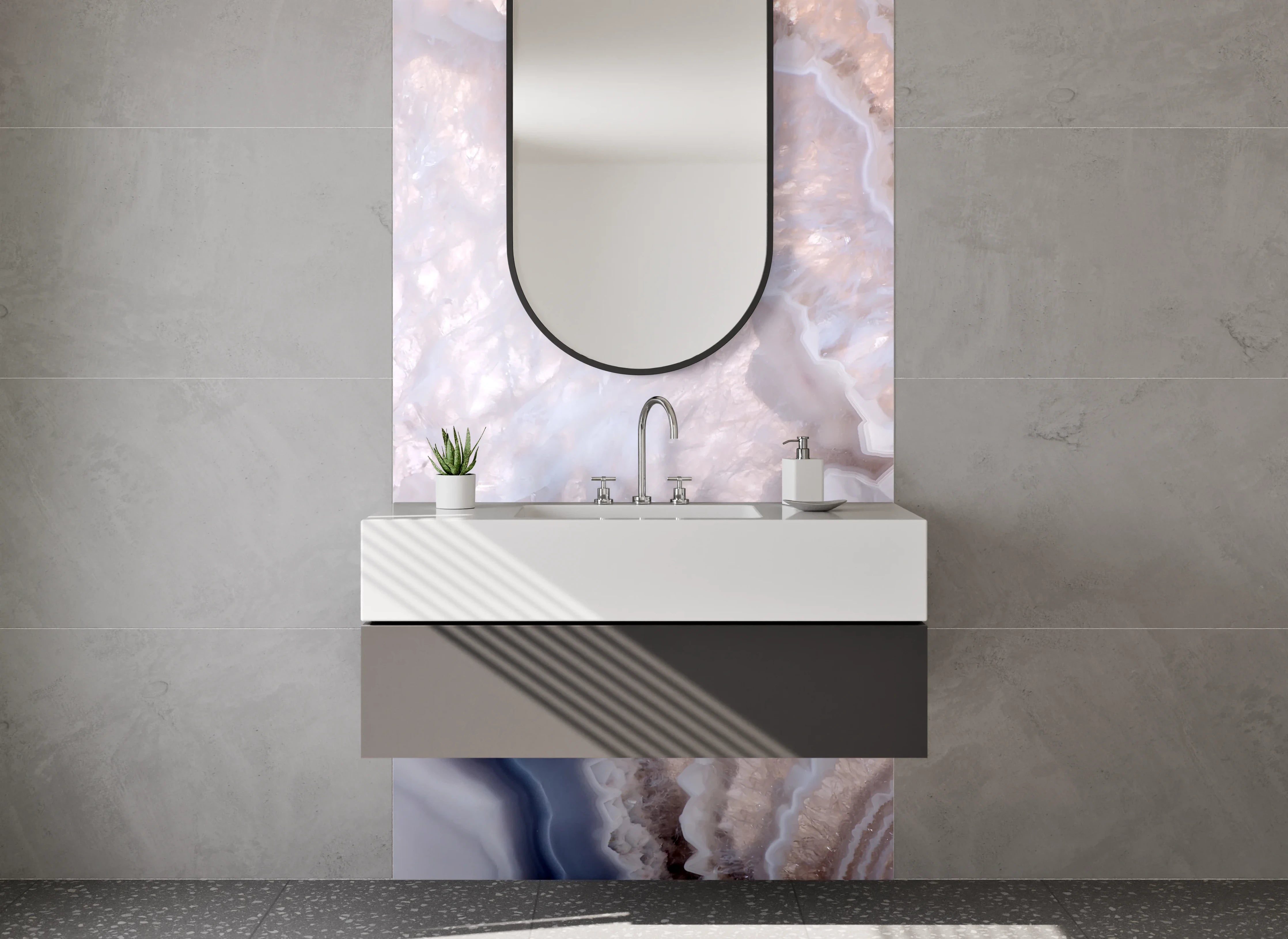 Waschbecken-Rückwand - Weiß-graues Marmor-Design abstrahiert