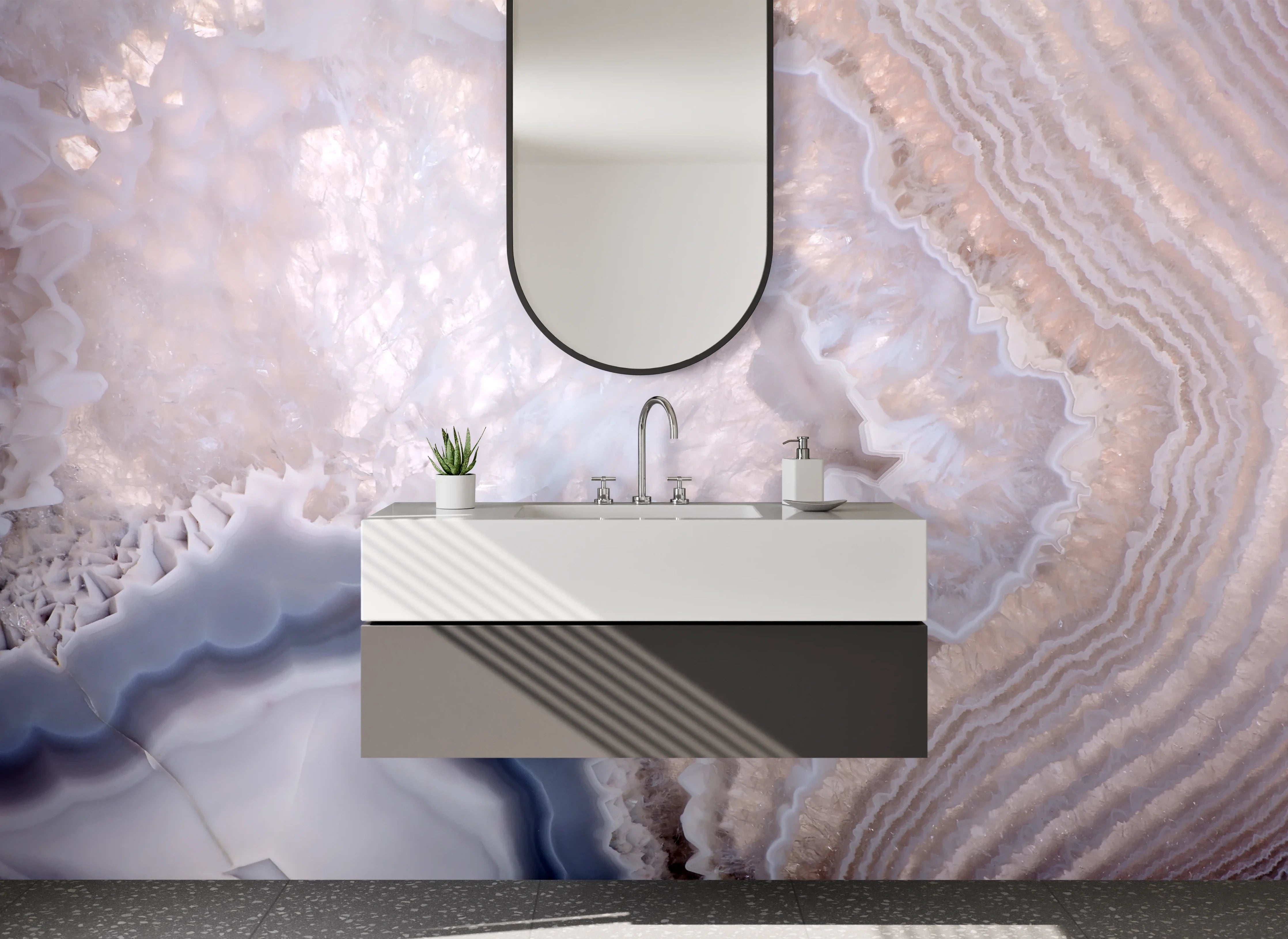 Waschbecken-Rückwand - Weiß-graues Marmor-Design abstrahiert