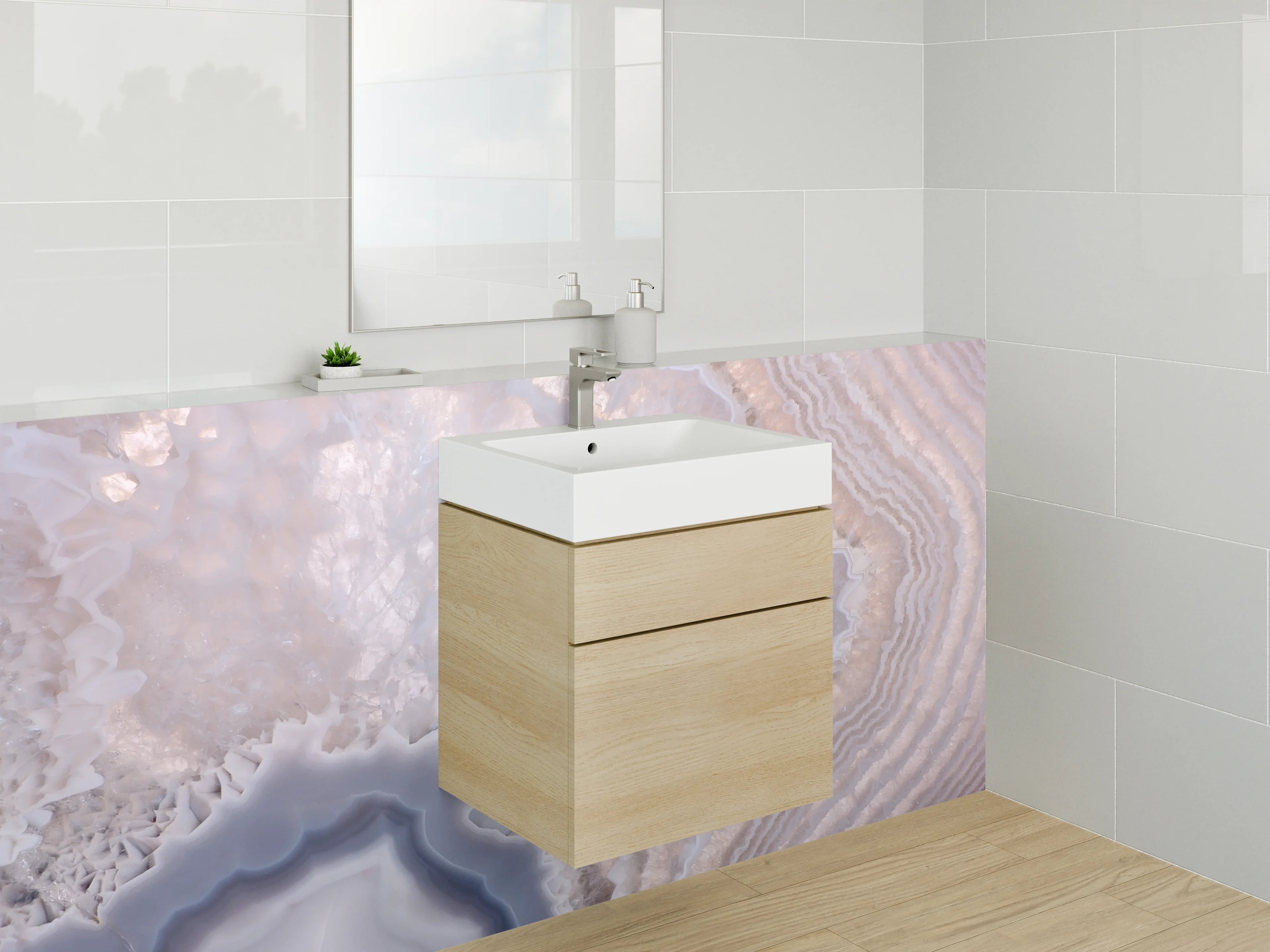 Waschbecken-Rückwand - Weiß-graues Marmor-Design abstrahiert