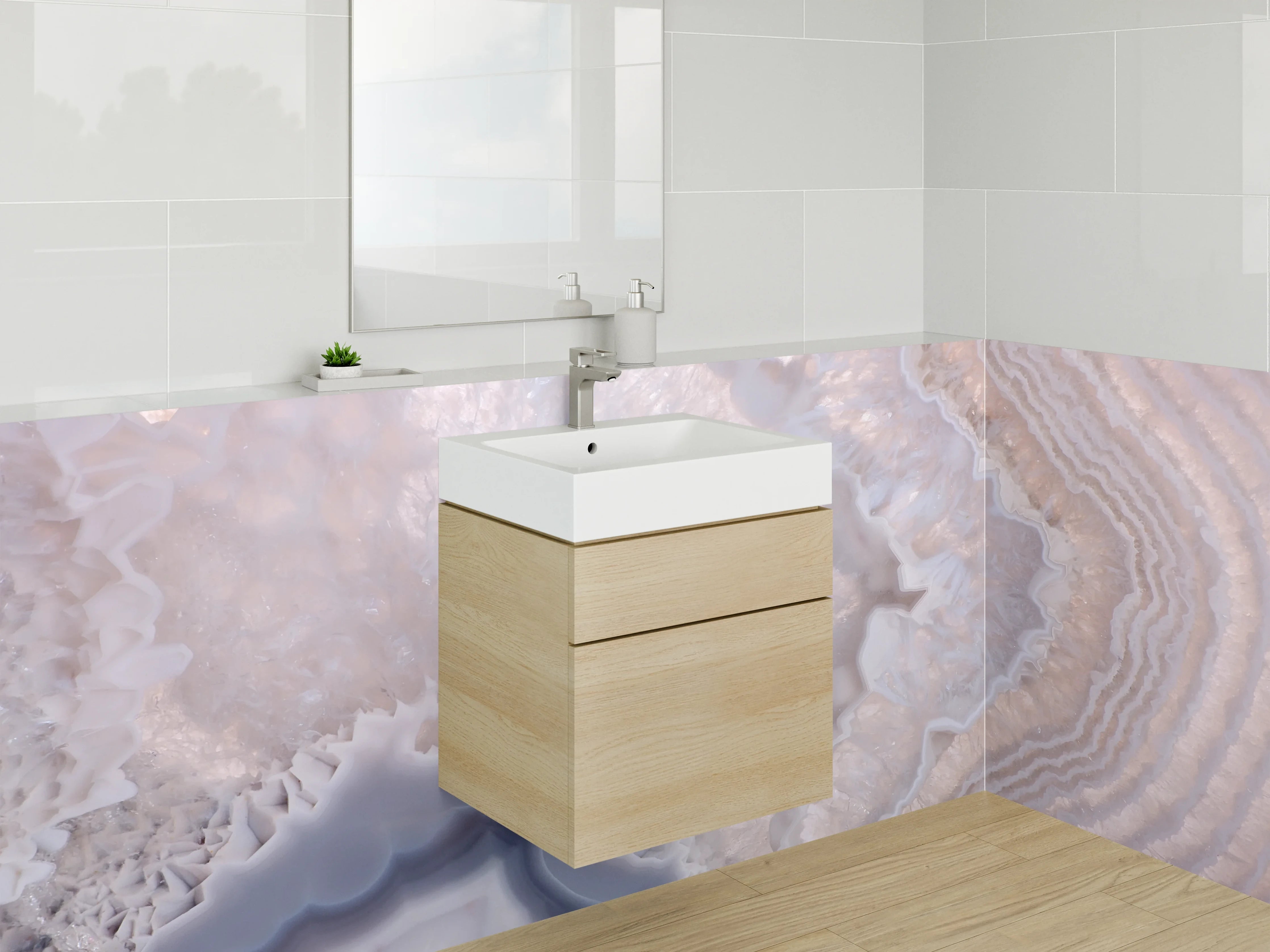Waschbecken-Rückwand - Weiß-graues Marmor-Design abstrahiert