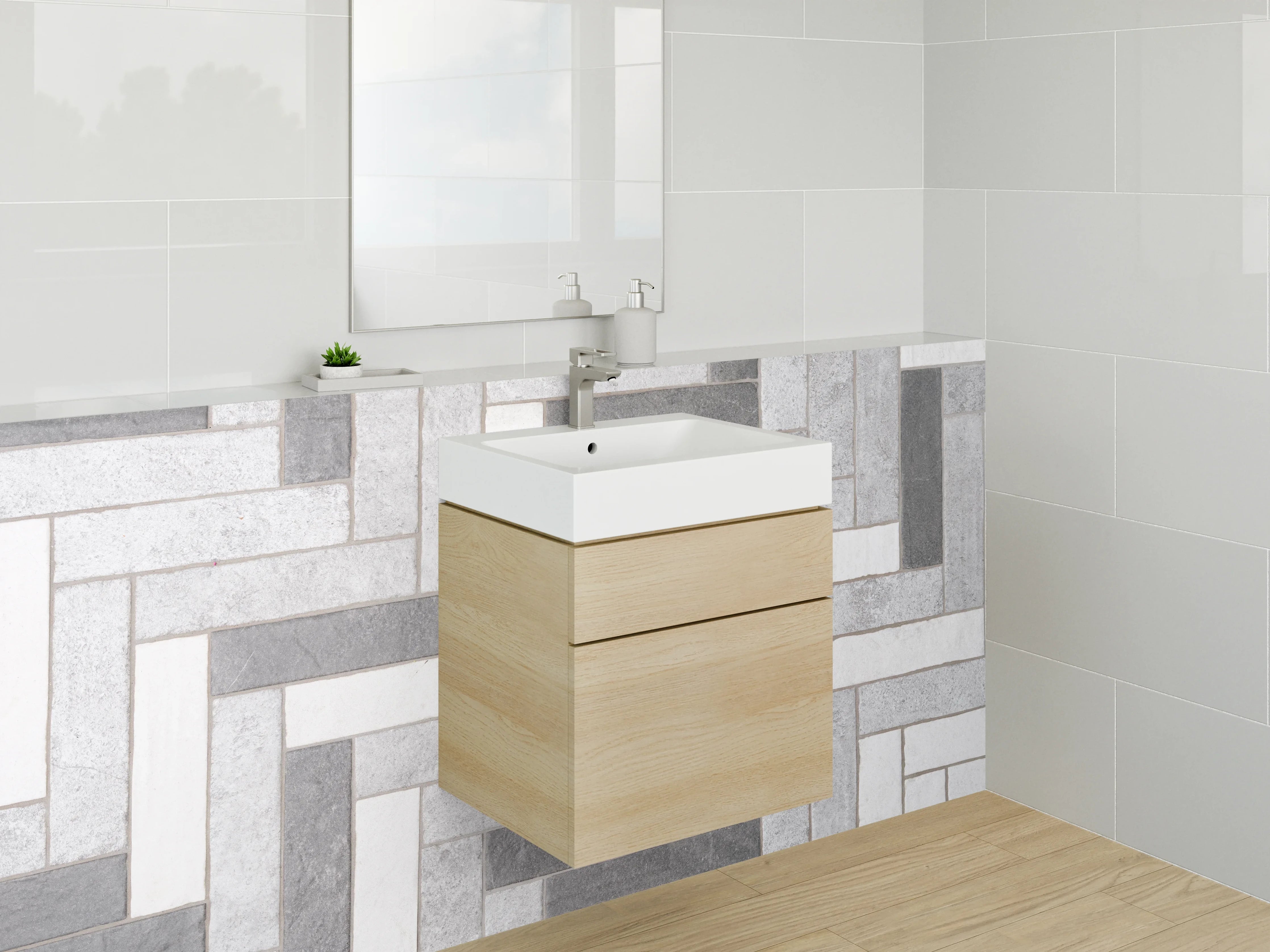 Waschbecken-Rückwand - Weiß-graues Mosaik Fliesenmuster