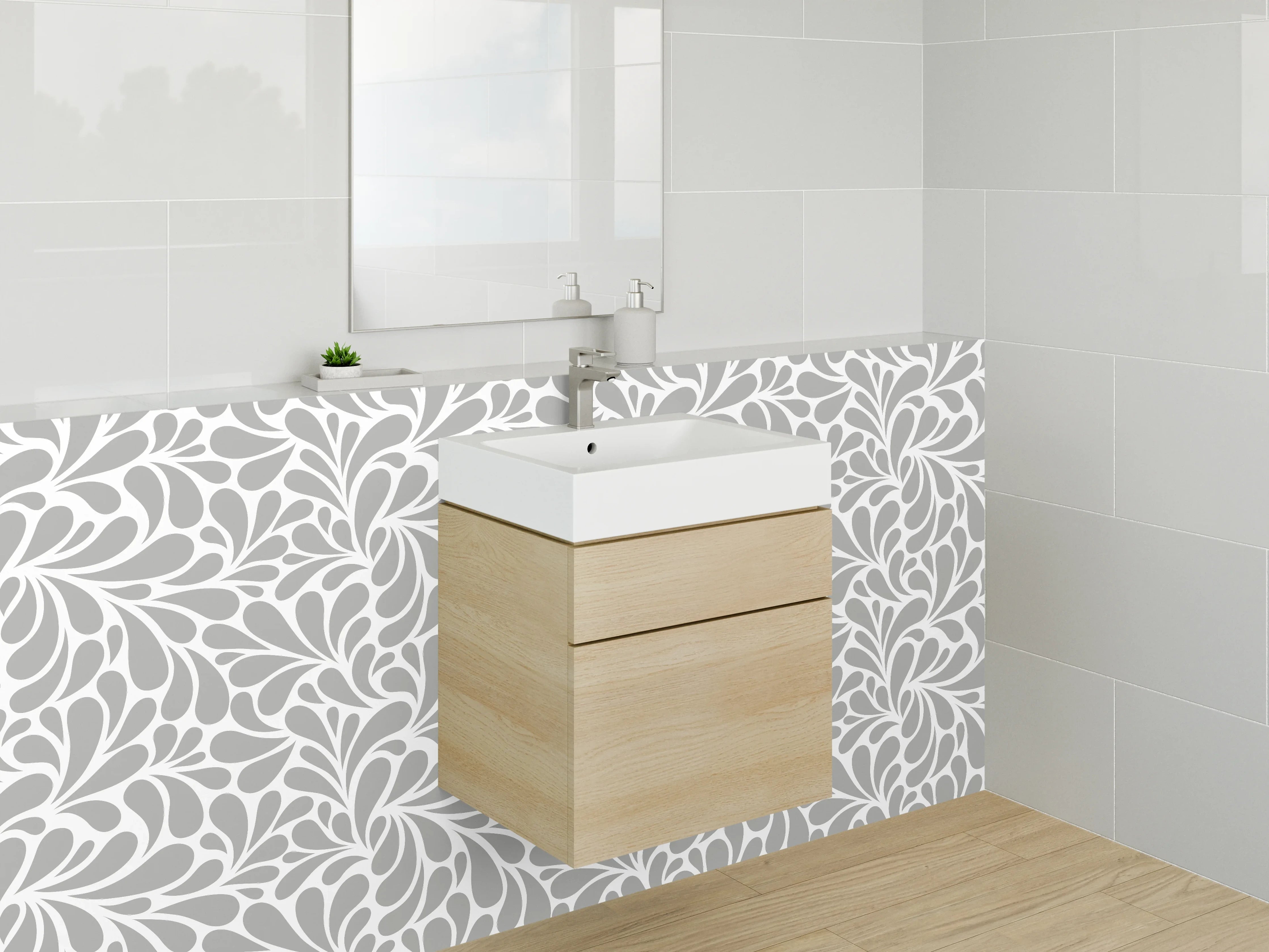 Waschbecken-Rückwand - Weiß-graues Ornamental Muster modern