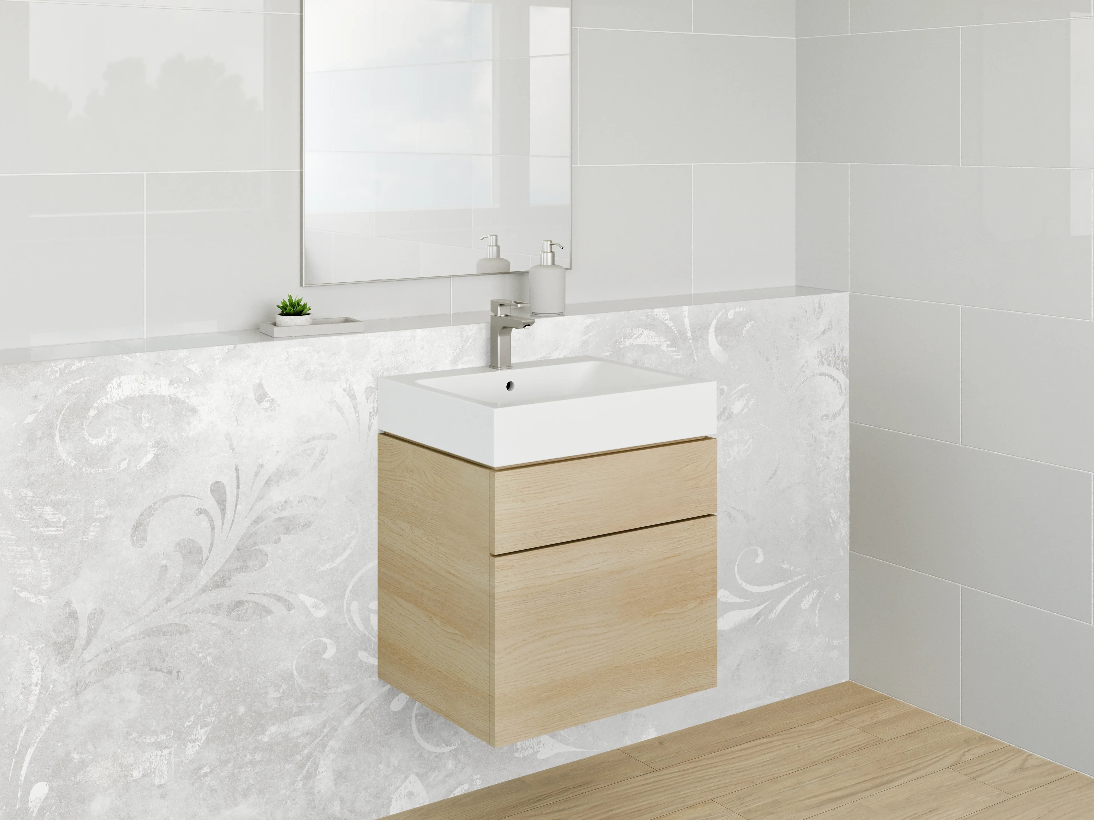 Waschbecken-Rückwand - Weiß-graues florales Marmor-Design
