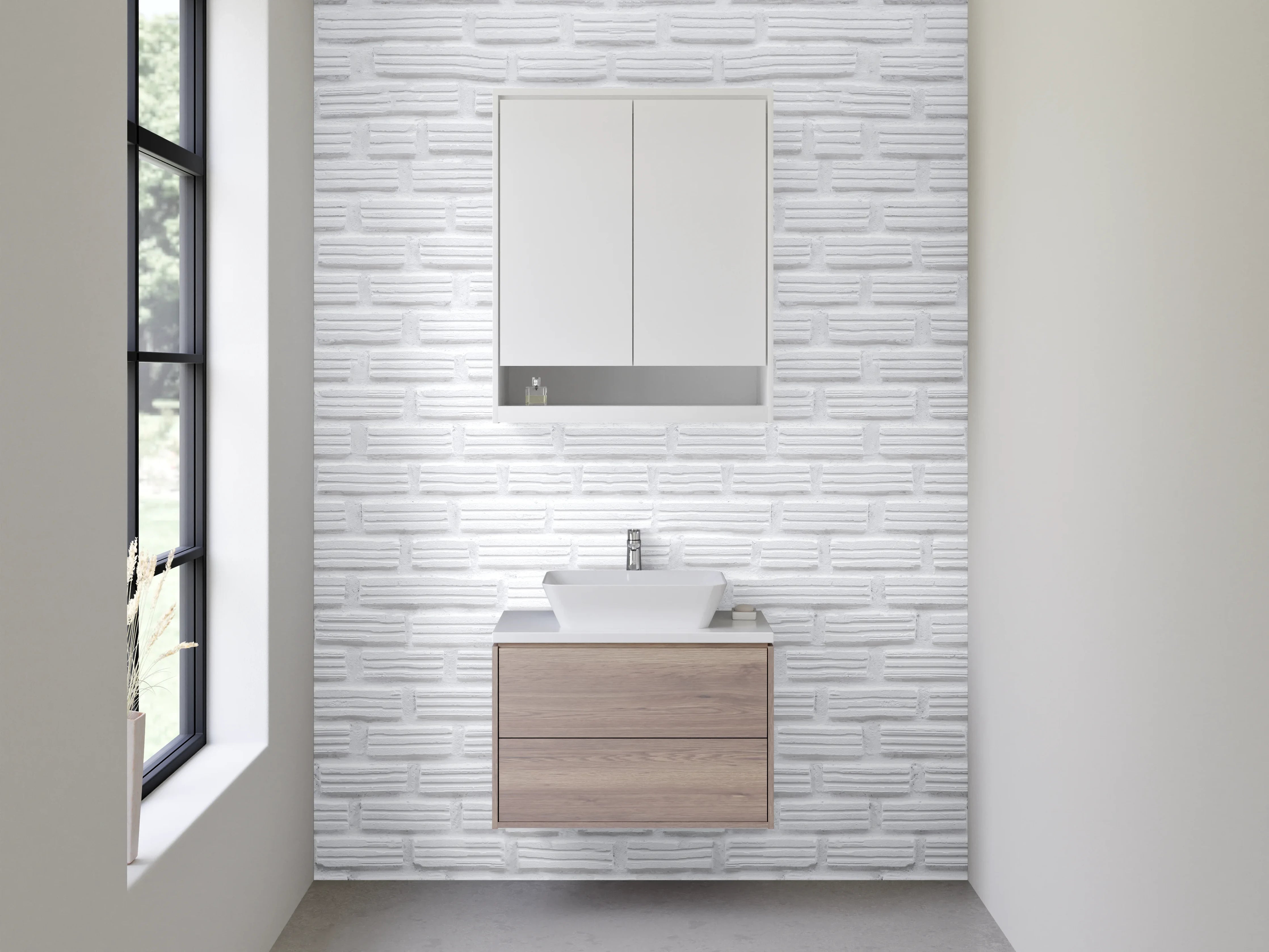 Waschbecken-Rückwand - Weiße 3D-Fliesenstruktur Modern