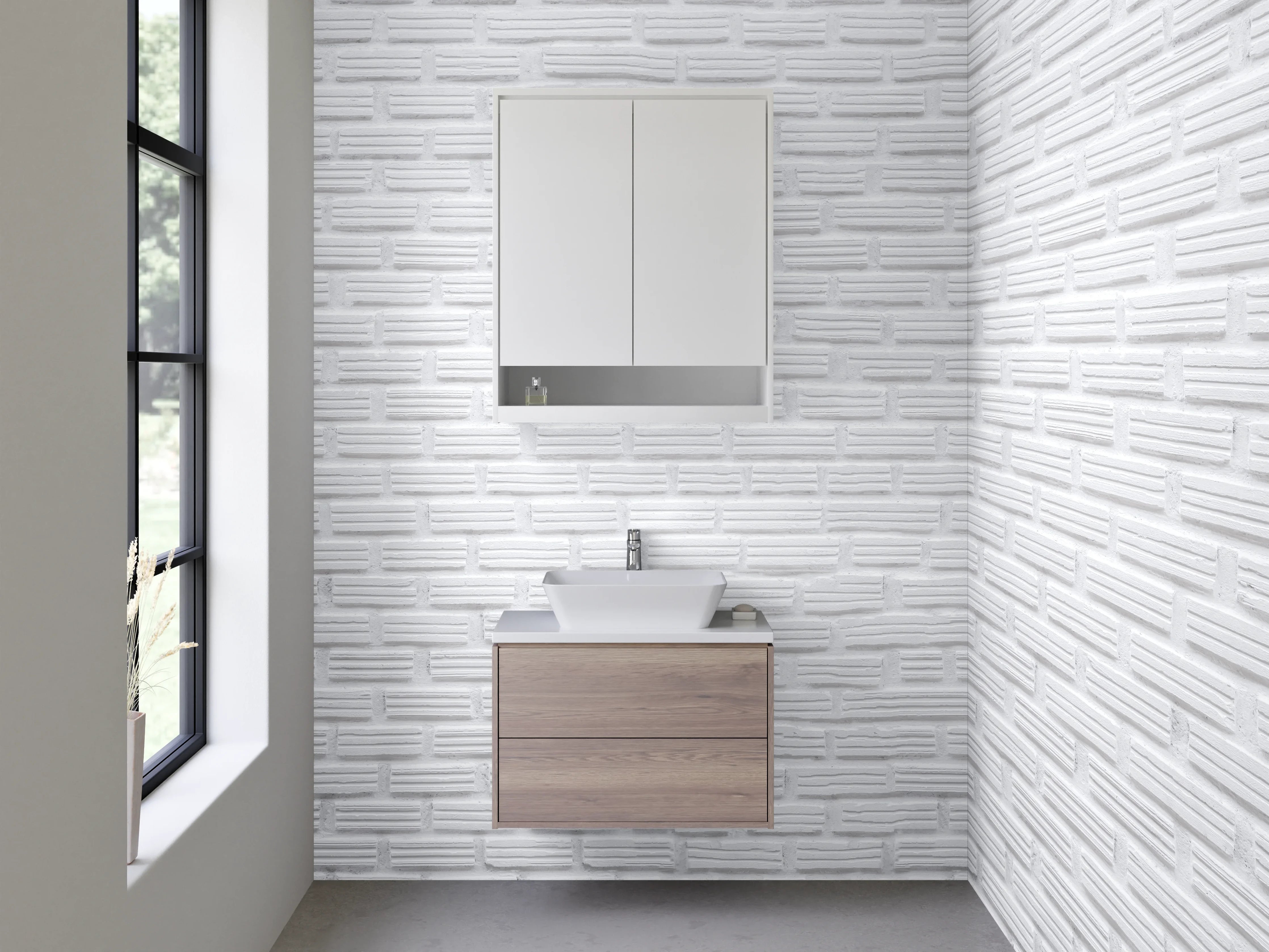 Waschbecken-Rückwand - Weiße 3D-Fliesenstruktur Modern