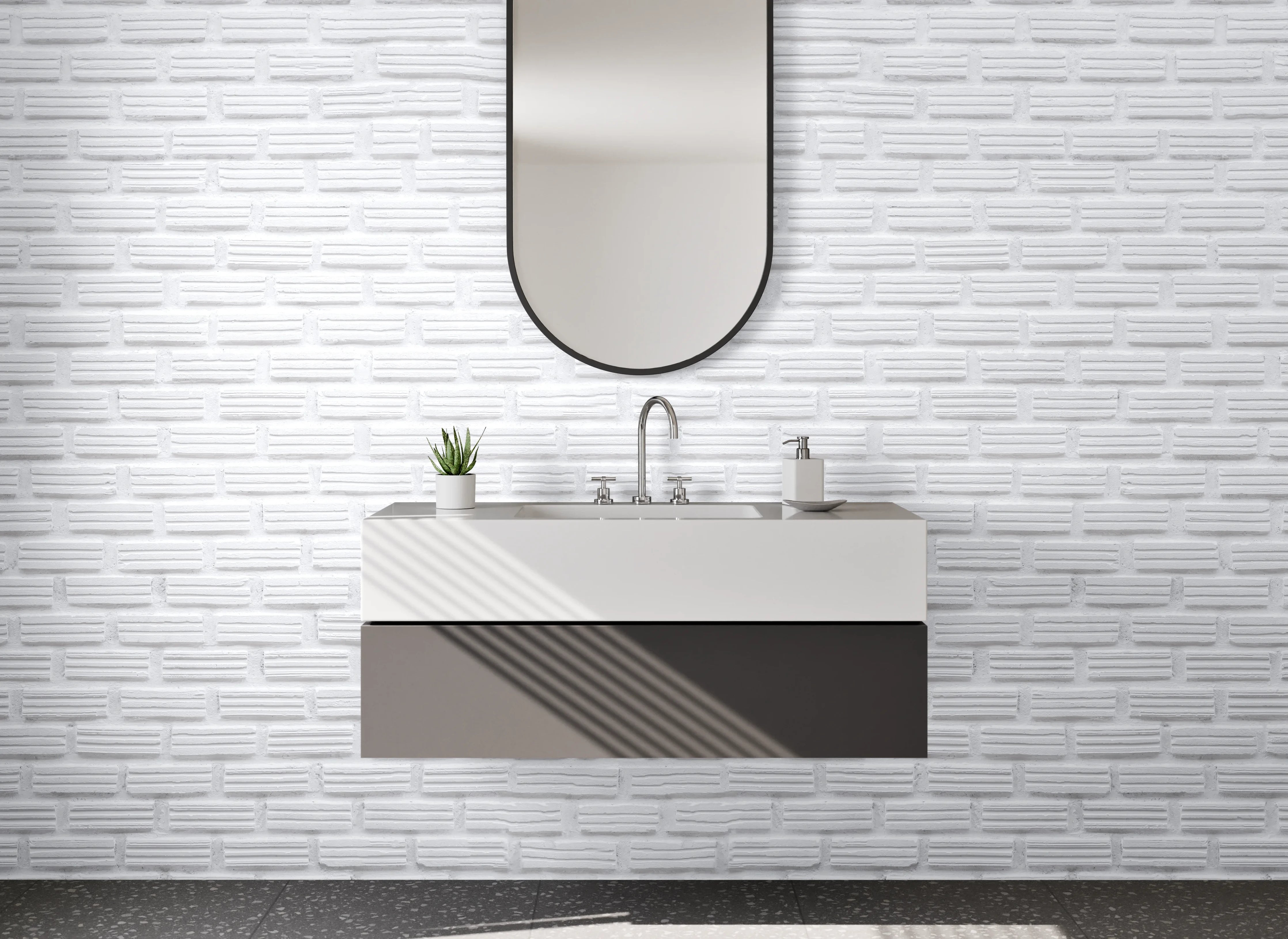 Waschbecken-Rückwand - Weiße 3D-Fliesenstruktur Modern