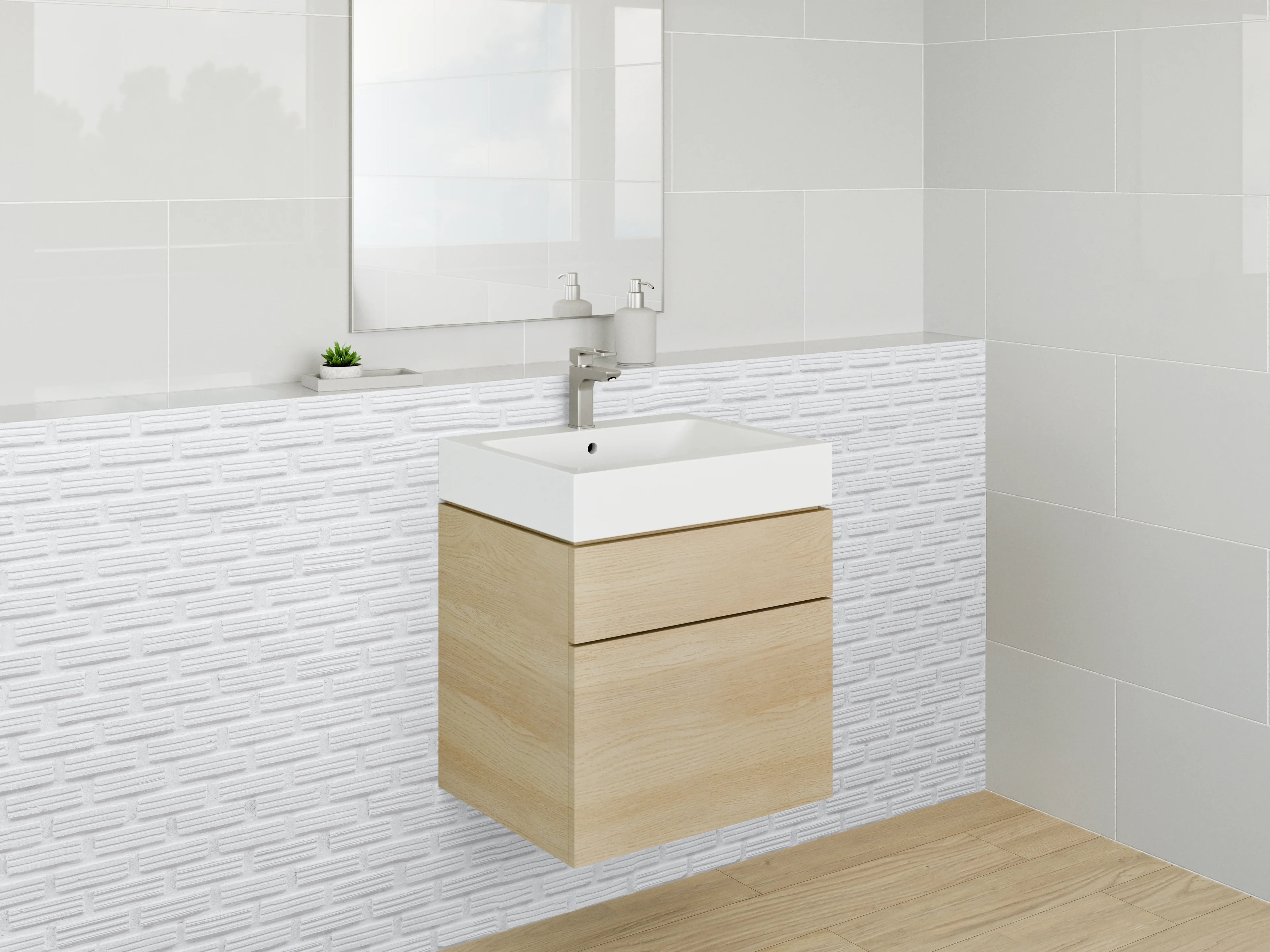 Waschbecken-Rückwand - Weiße 3D-Fliesenstruktur Modern