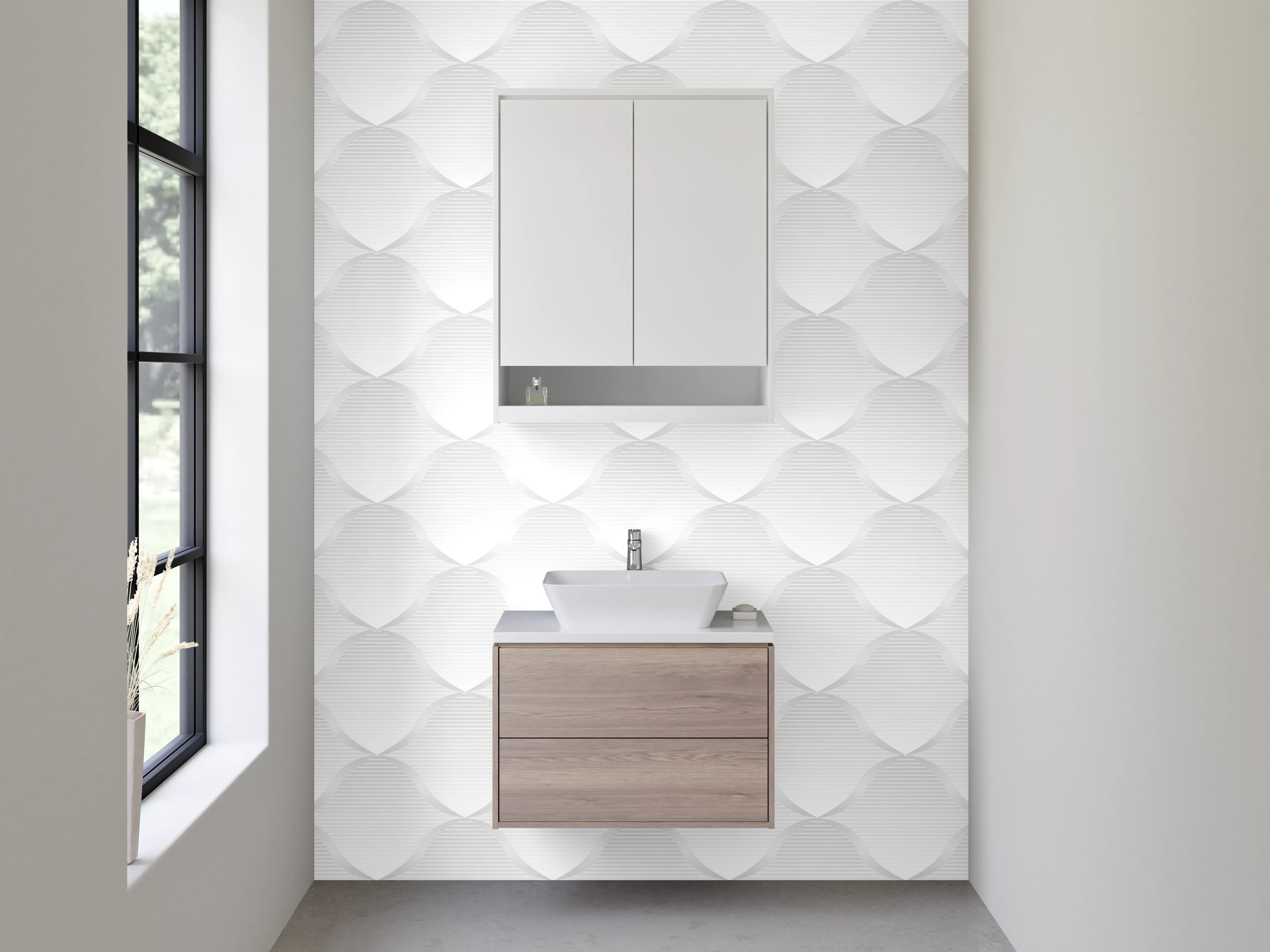 Waschbecken-Rückwand - Weiße 3D-Muster Fliesenoptik Modern