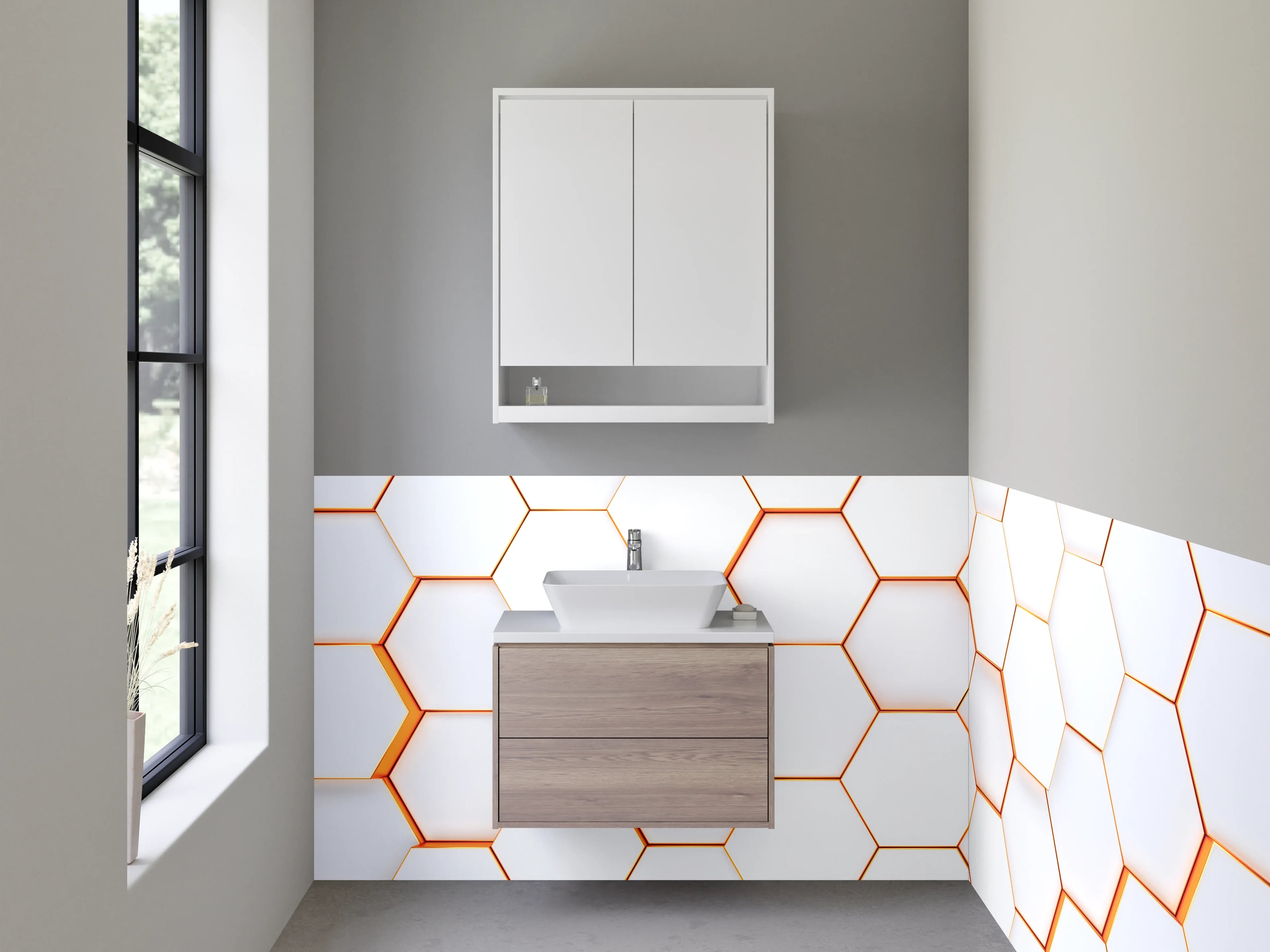 Waschbecken-Rückwand - Weiße 3D-Waben Hexagon Wanddeko