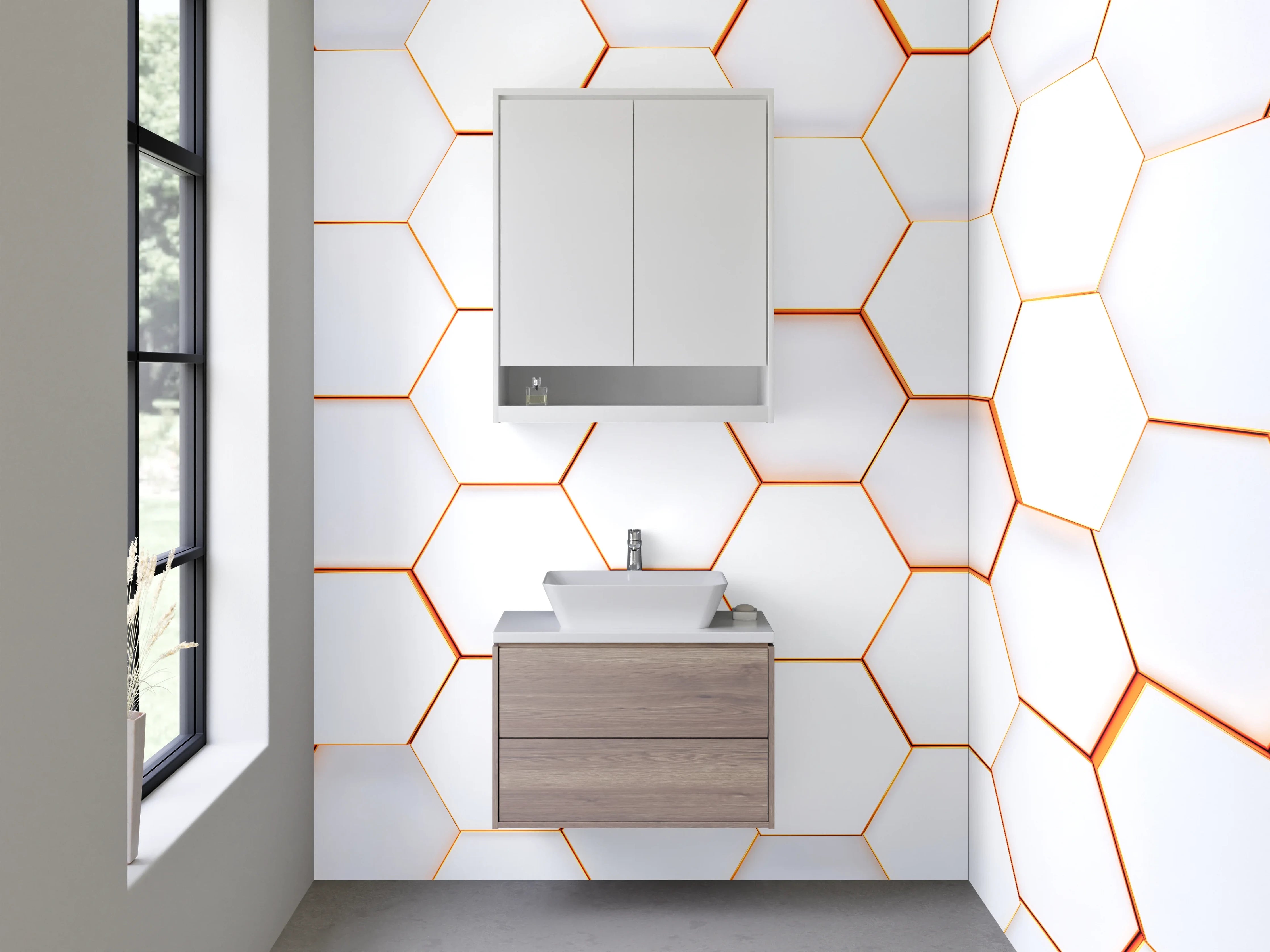 Waschbecken-Rückwand - Weiße 3D-Waben Hexagon Wanddeko