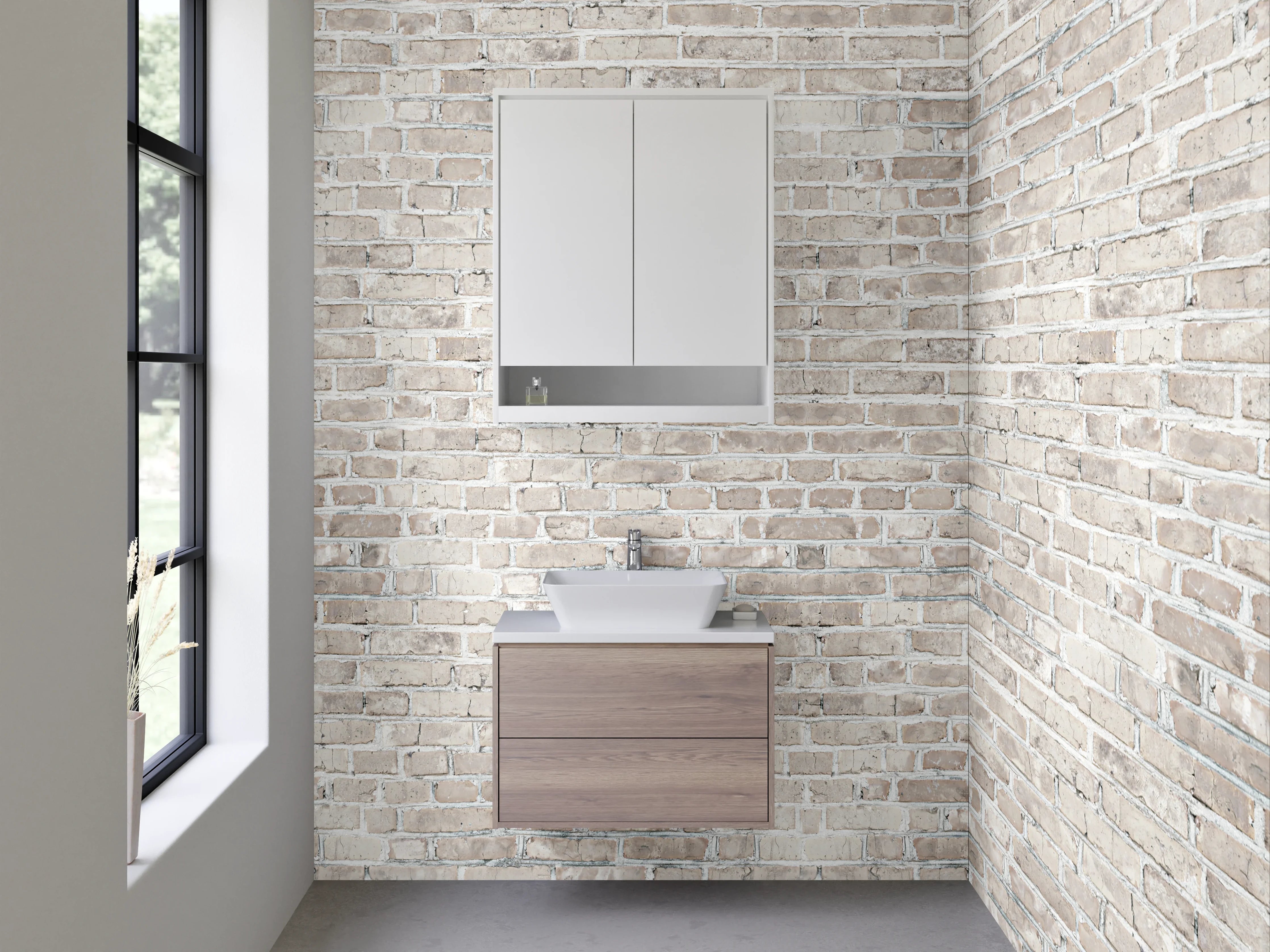 Waschbecken-Rückwand - Weiße Backstein-Optik für Rückwände