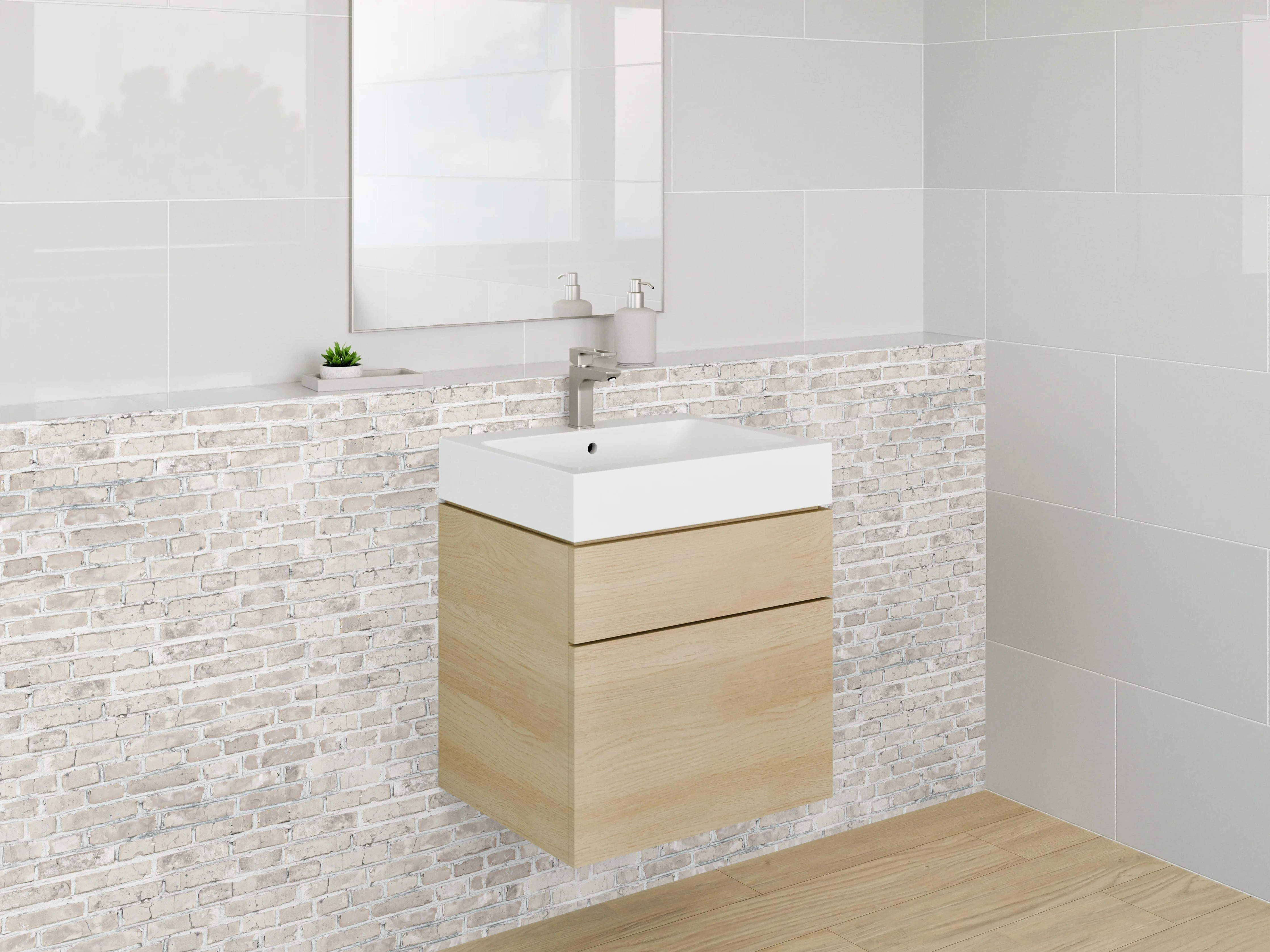 Waschbecken-Rückwand - Weiße Backstein-Optik für Rückwände