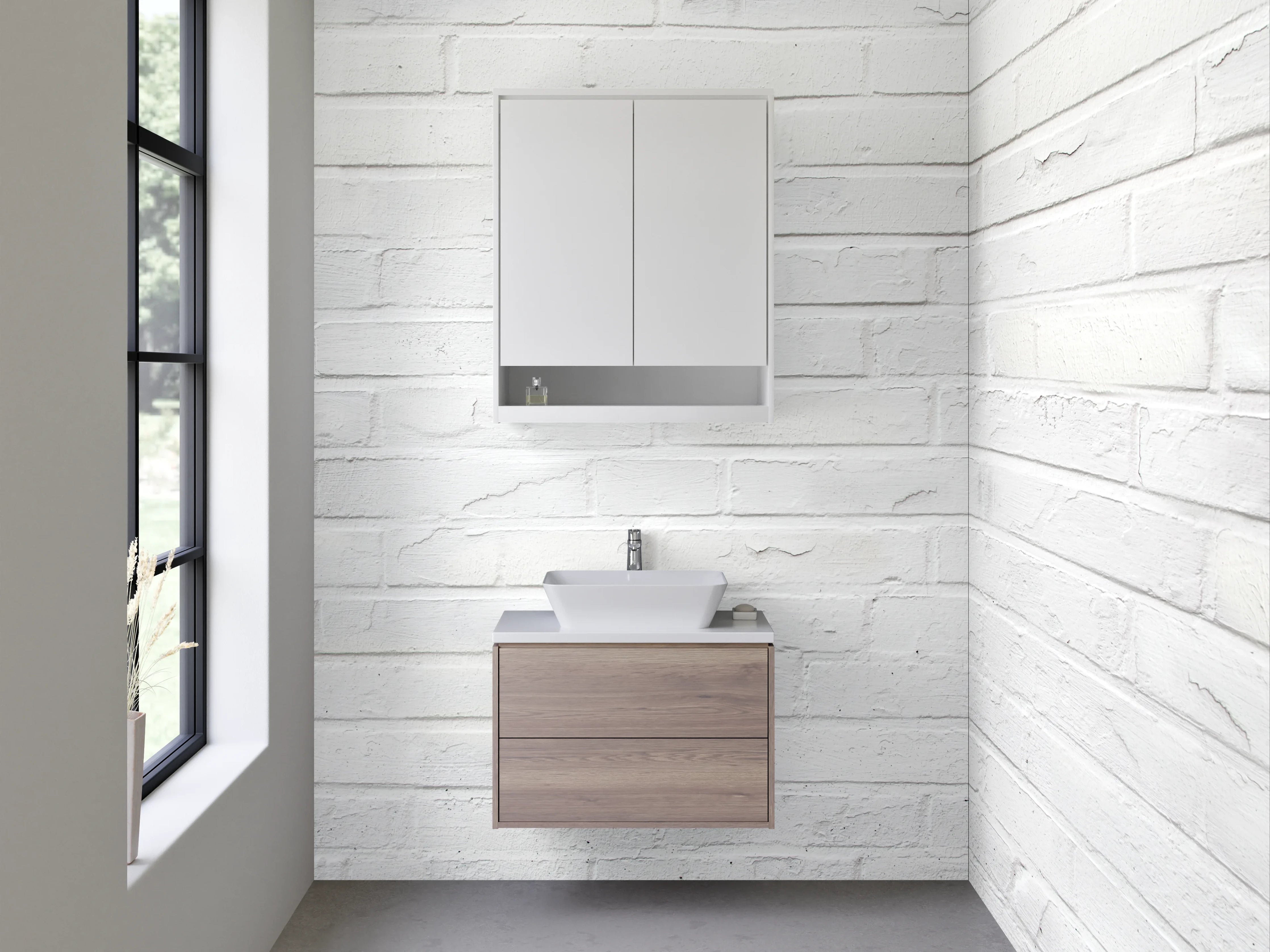 Waschbecken-Rückwand - Weiße Backstein Wandoptik