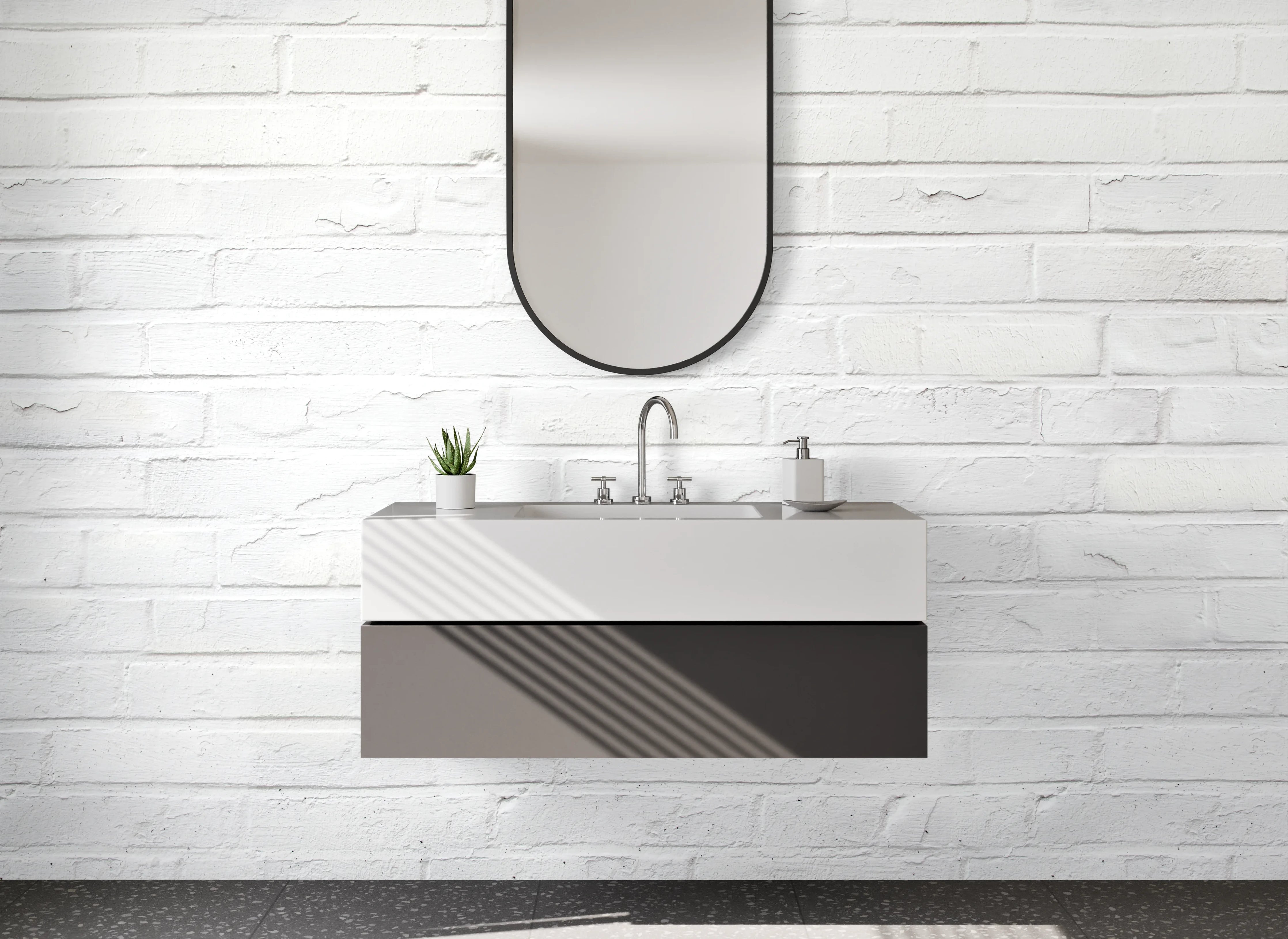 Waschbecken-Rückwand - Weiße Backstein Wandoptik