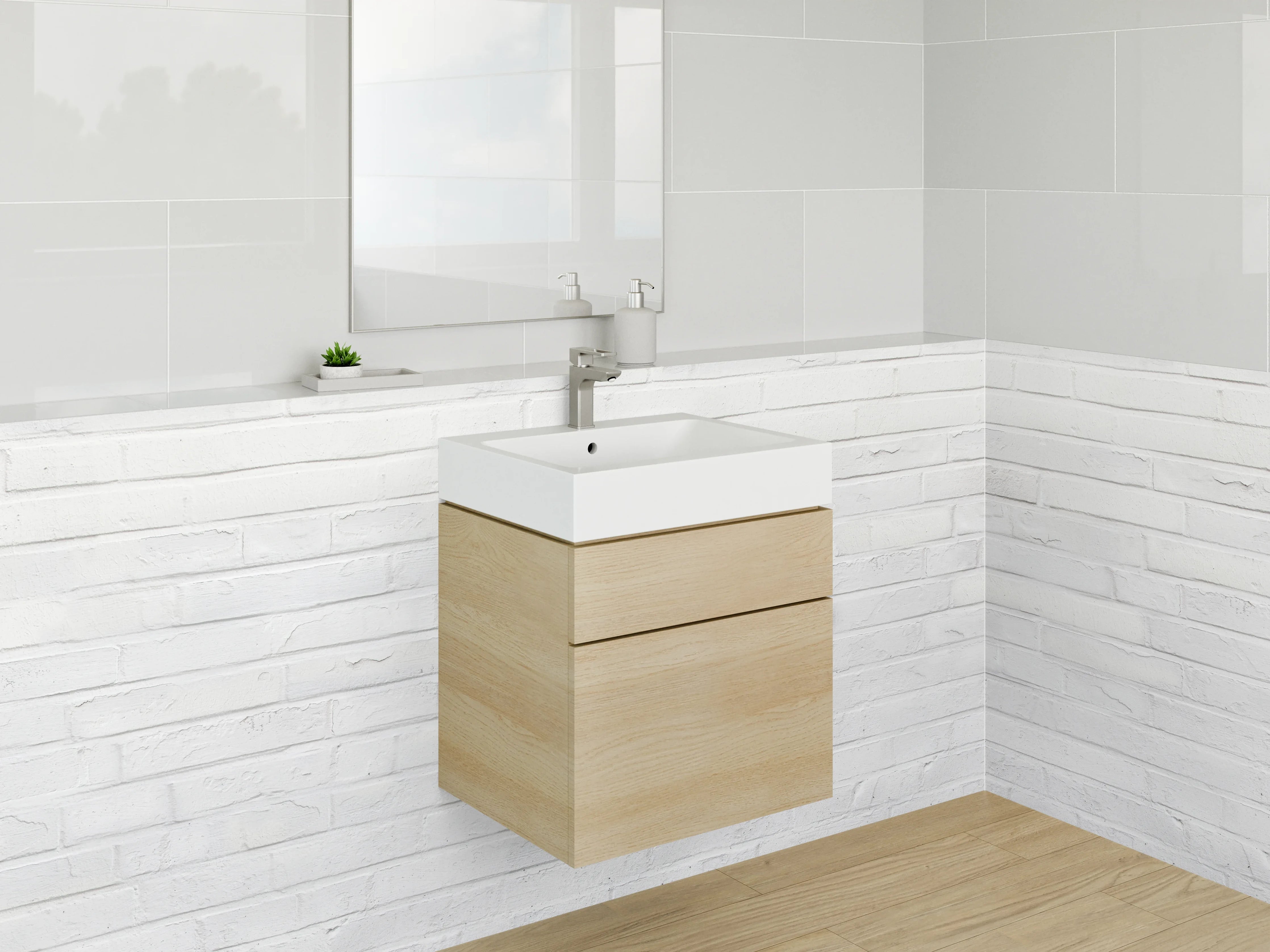 Waschbecken-Rückwand - Weiße Backstein Wandoptik