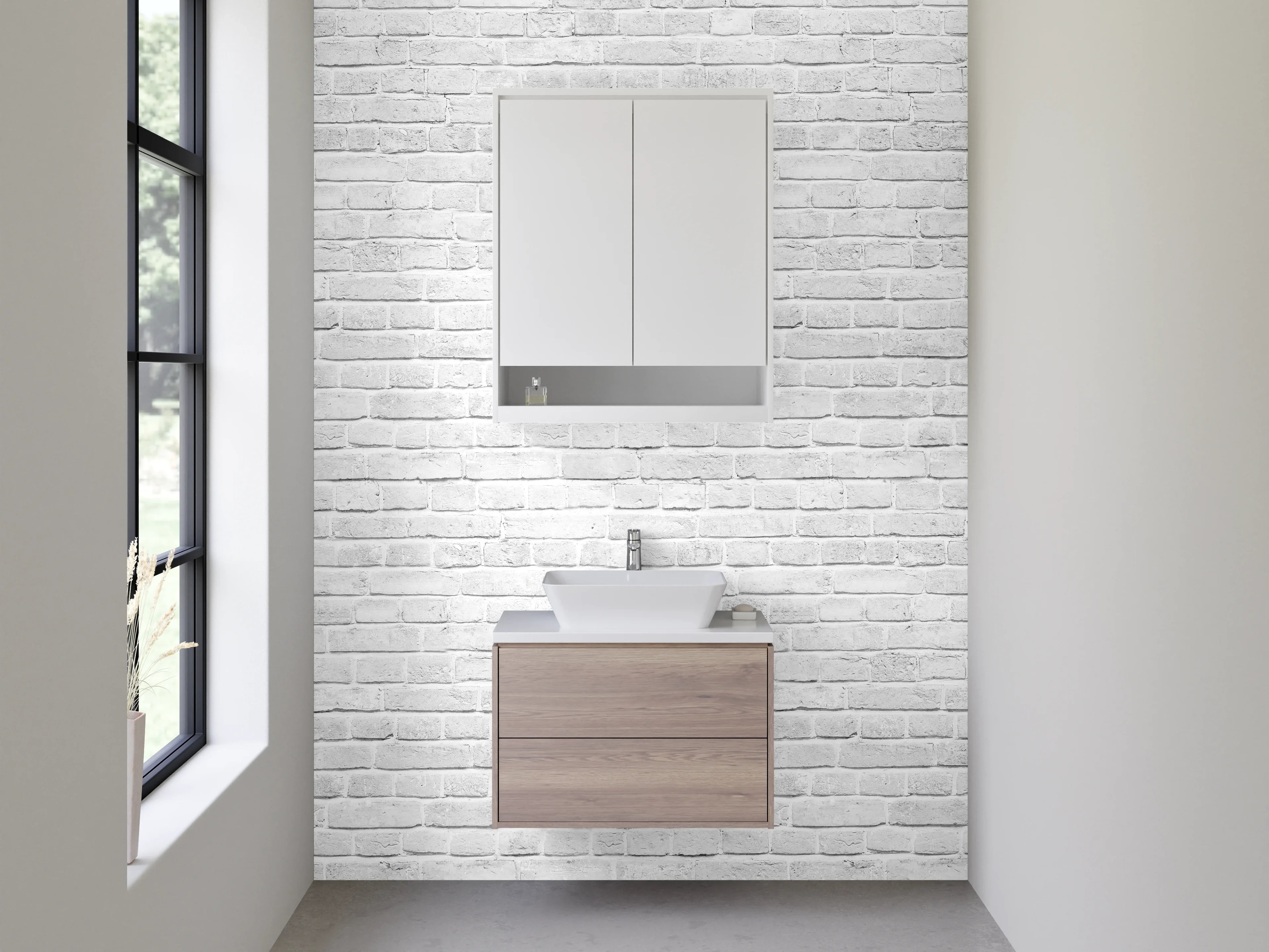 Waschbecken-Rückwand - Weiße Backsteinmauer Textur