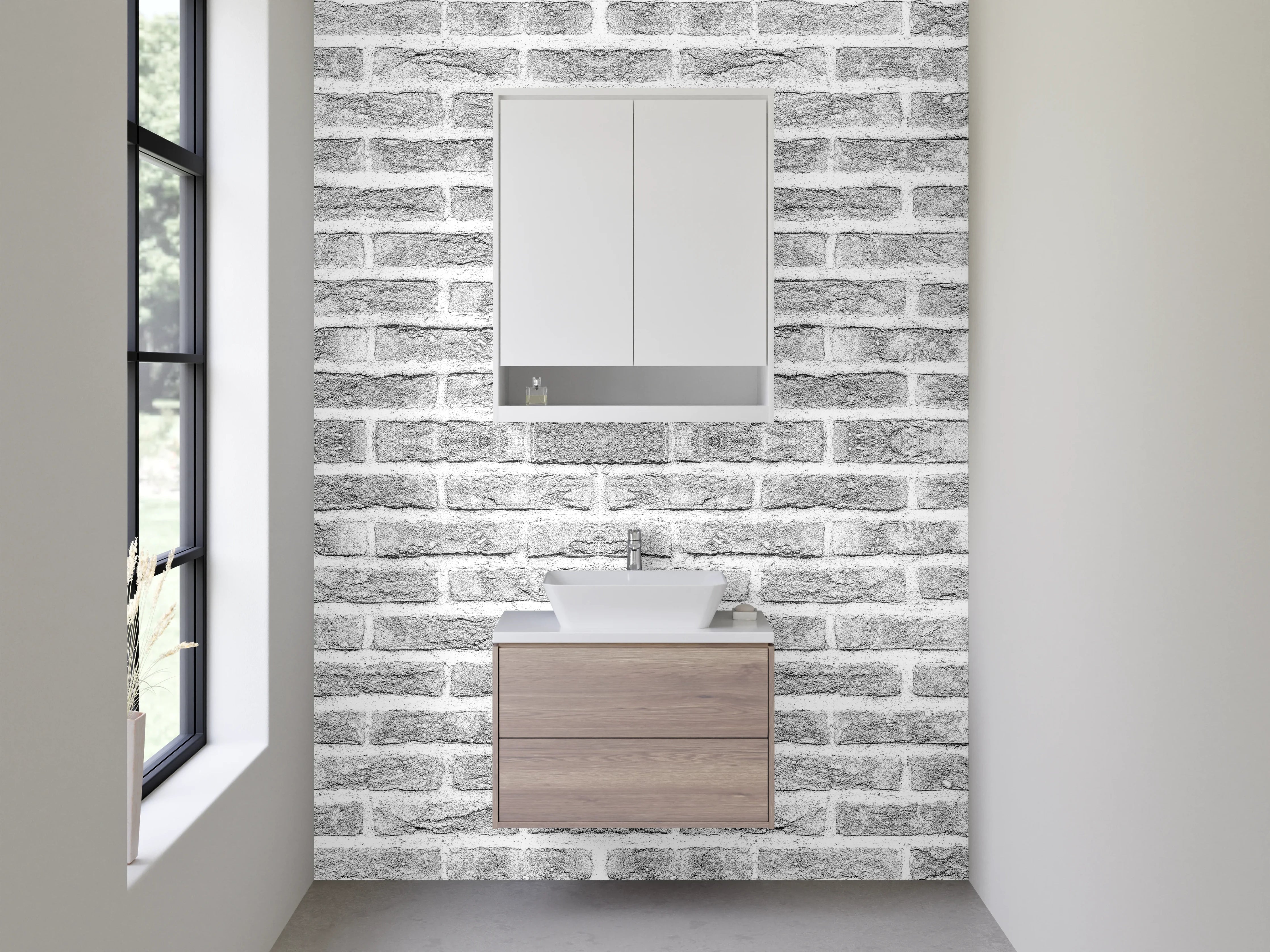 Waschbecken-Rückwand - Weiße Backsteinmauer für moderne Räume