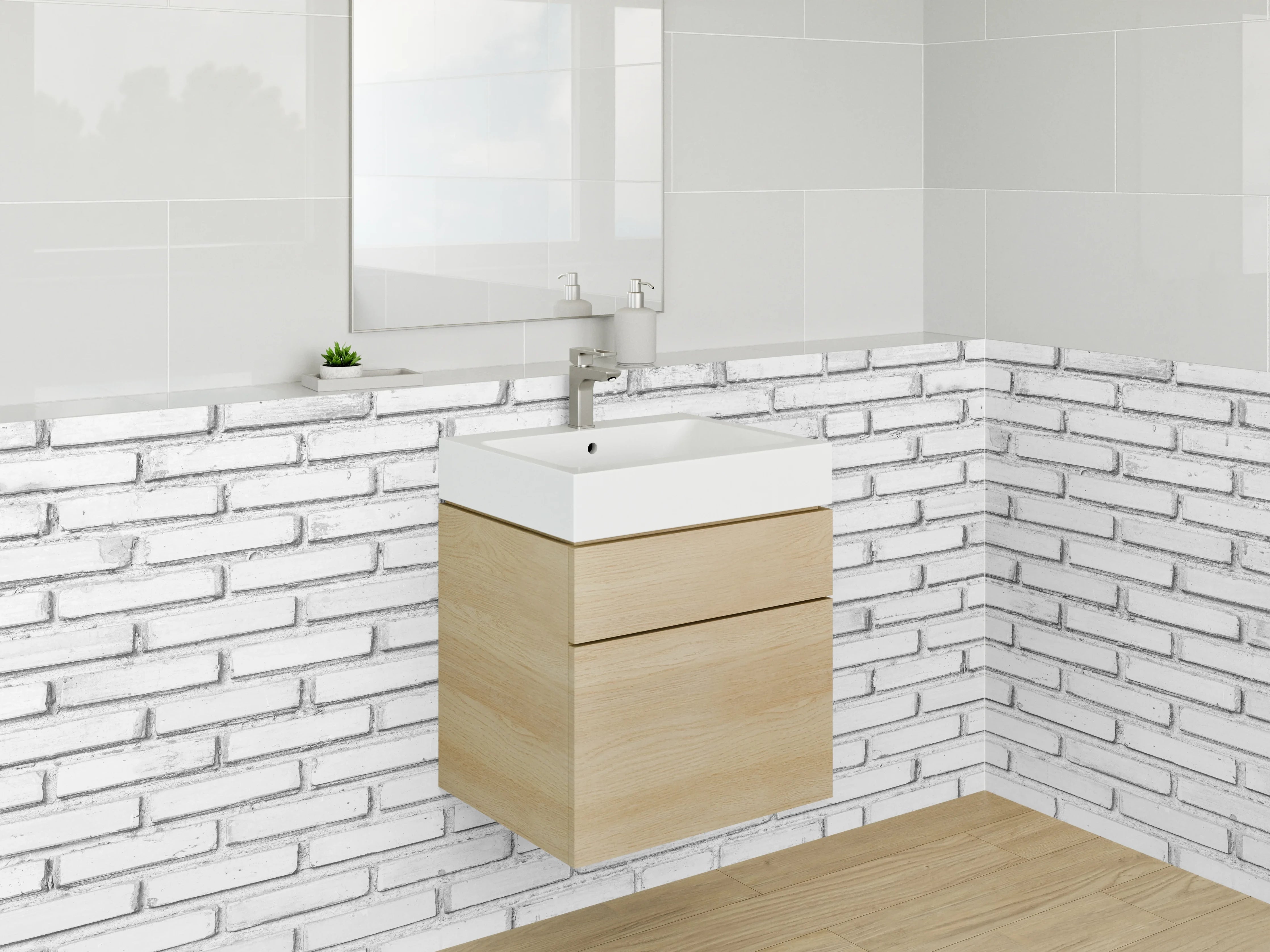 Waschbecken-Rückwand - Weiße Backsteinmauer für moderne Rückwände