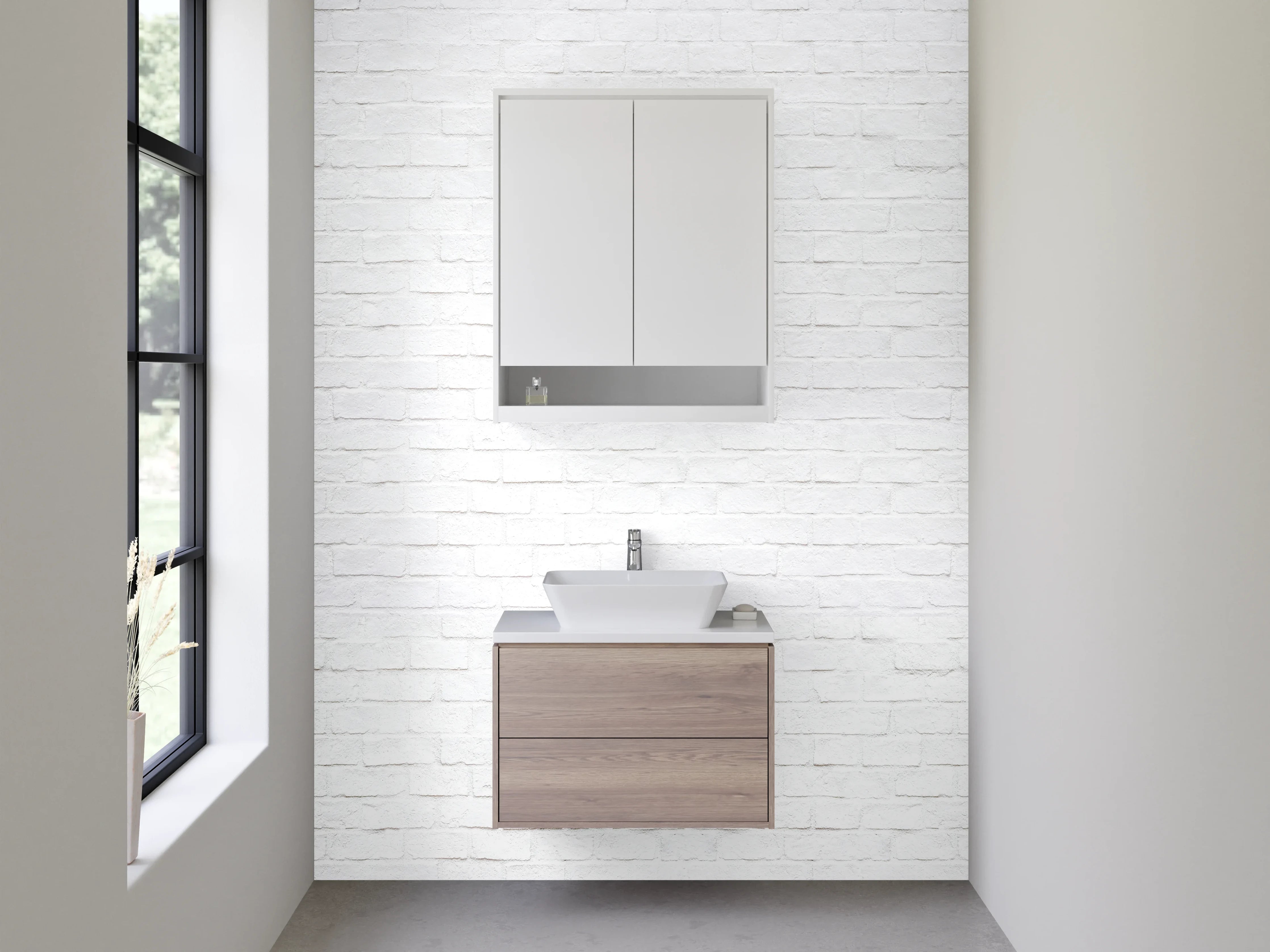 Waschbecken-Rückwand - Weiße Backsteinwand Optik