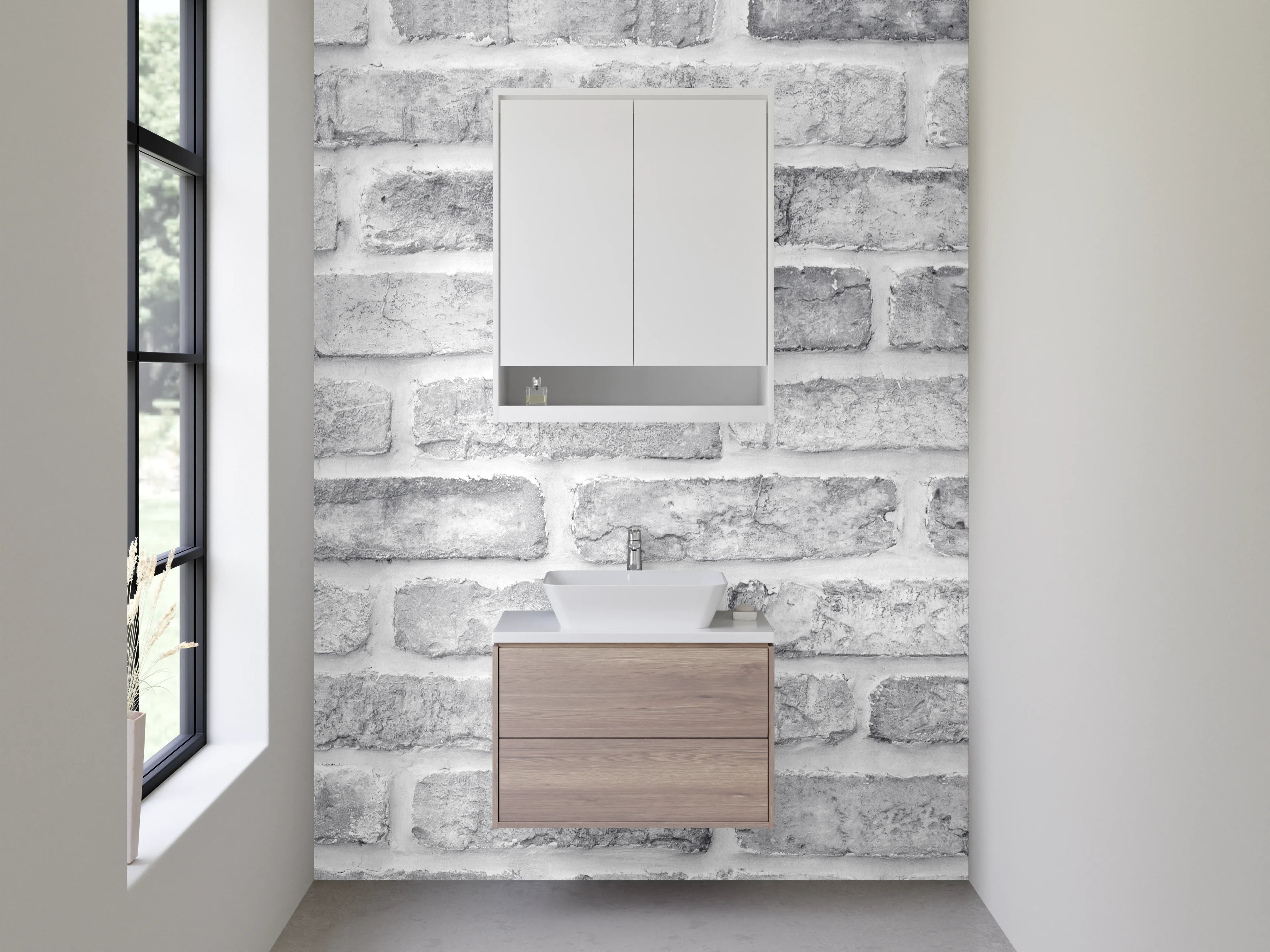 Waschbecken-Rückwand - Weiße Backsteinwand Optik – Modern