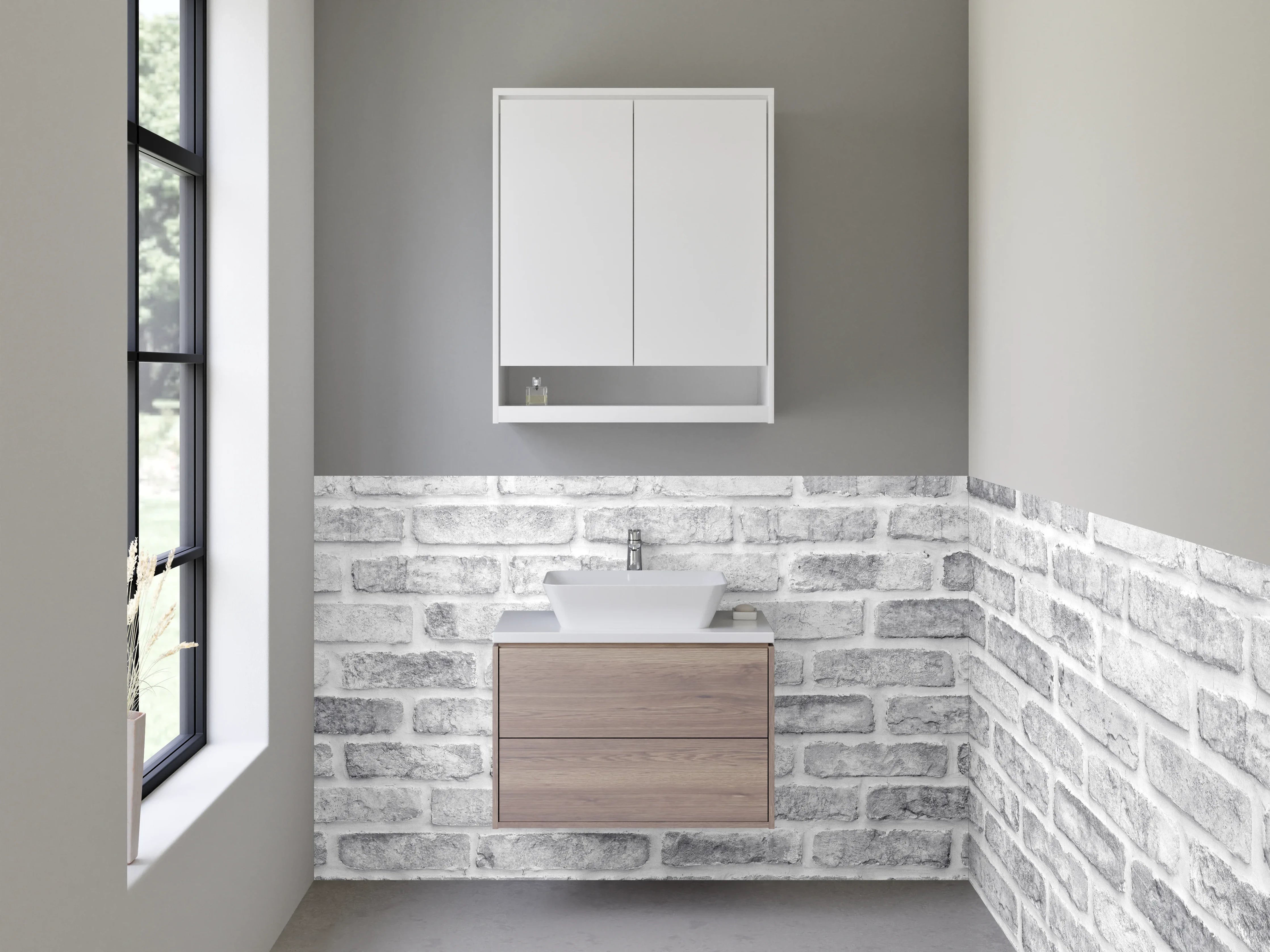 Waschbecken-Rückwand - Weiße Backsteinwand Optik – Modern