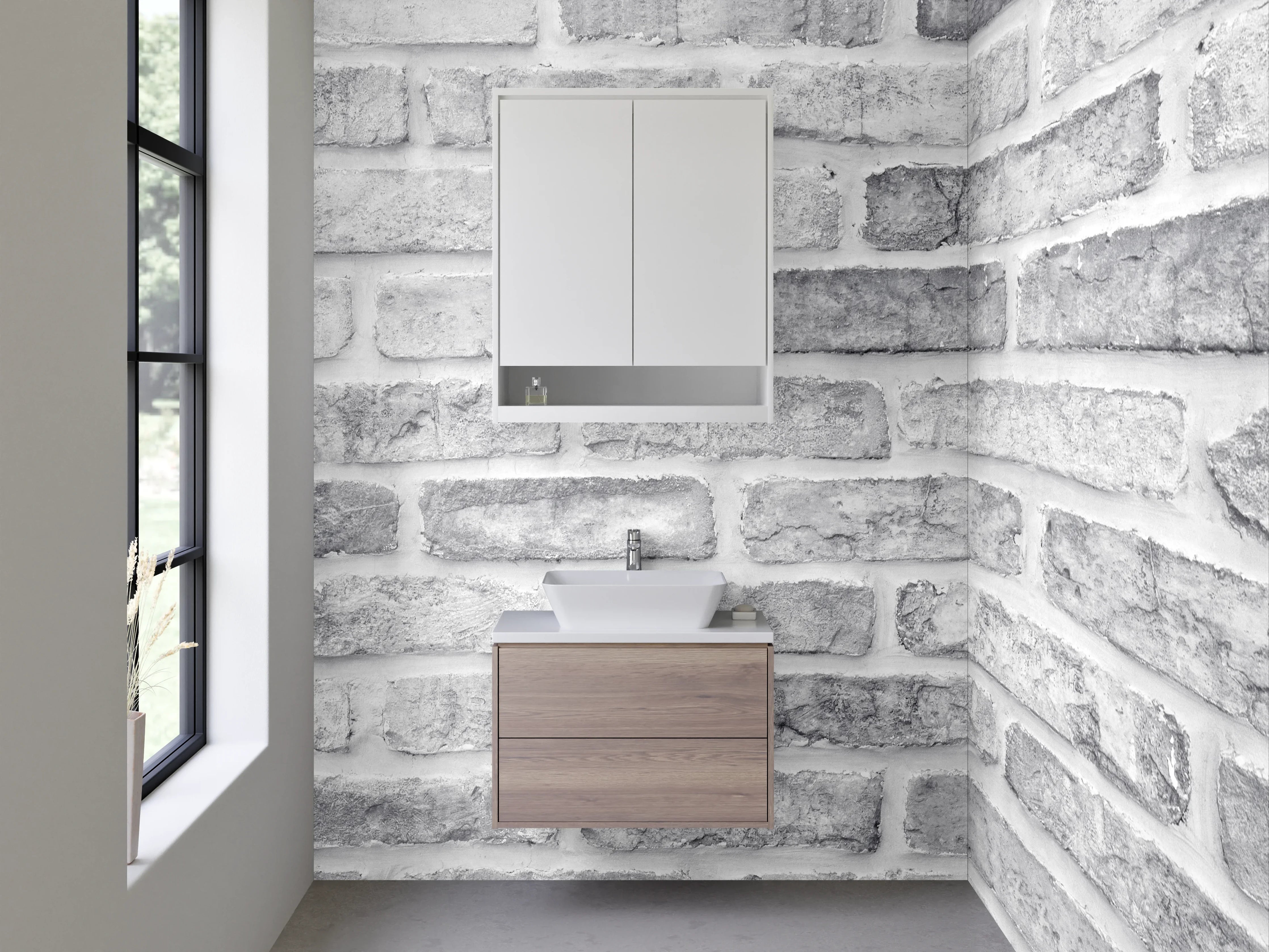 Waschbecken-Rückwand - Weiße Backsteinwand Optik – Modern