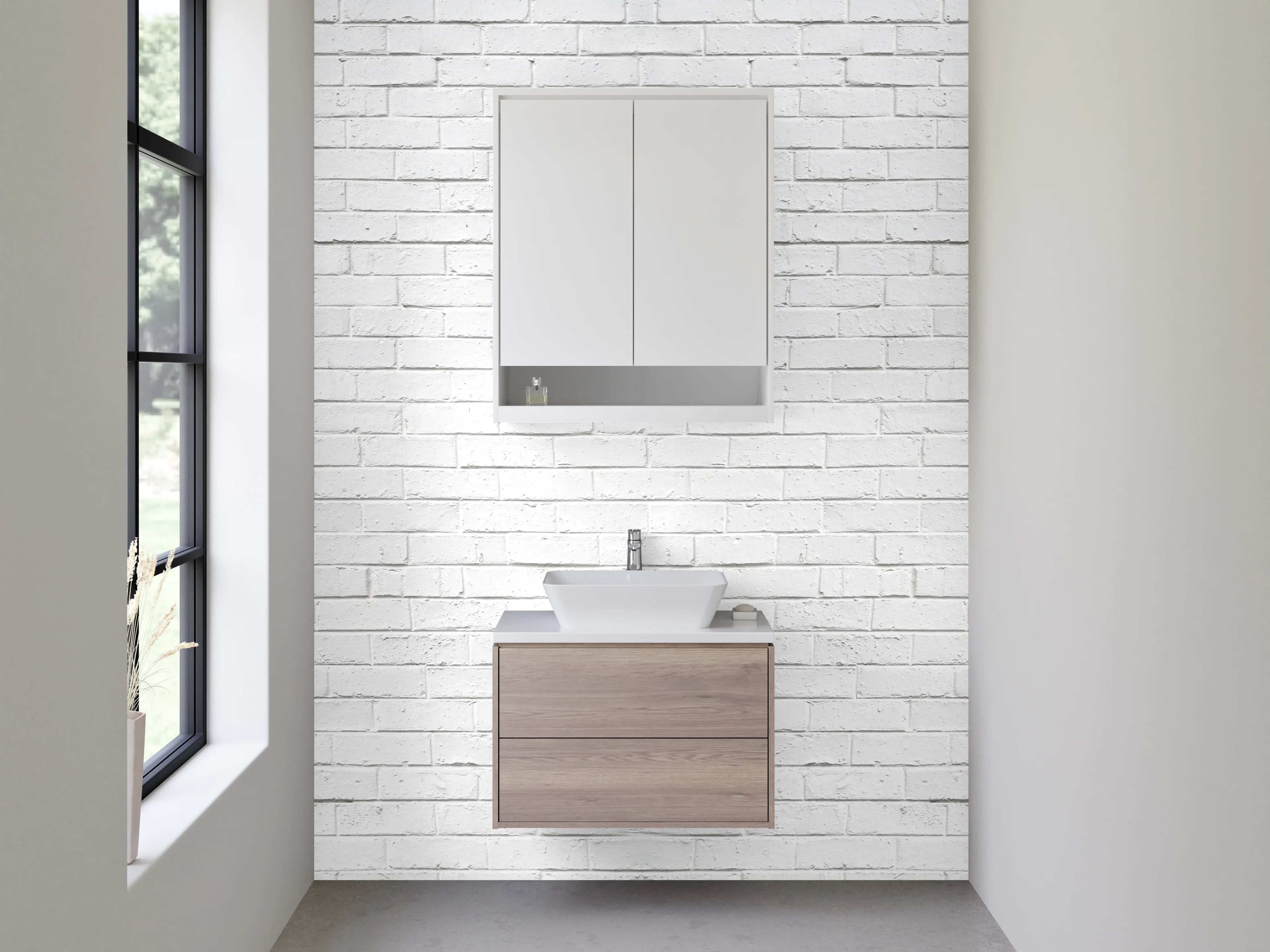 Waschbecken-Rückwand - Weiße Backsteinwand Textur minimalistisch